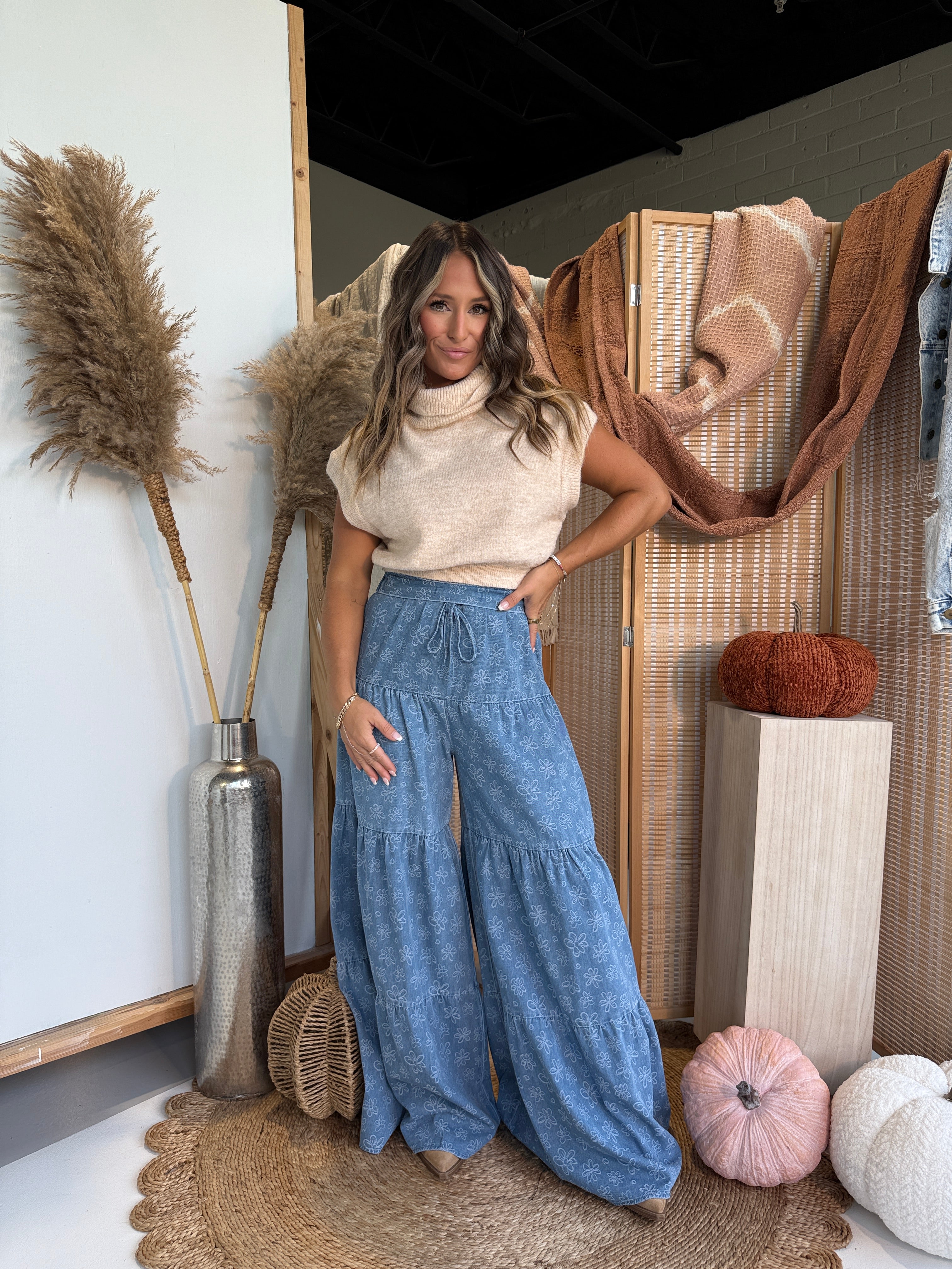 Sweater Weather Tiered Pants Denim