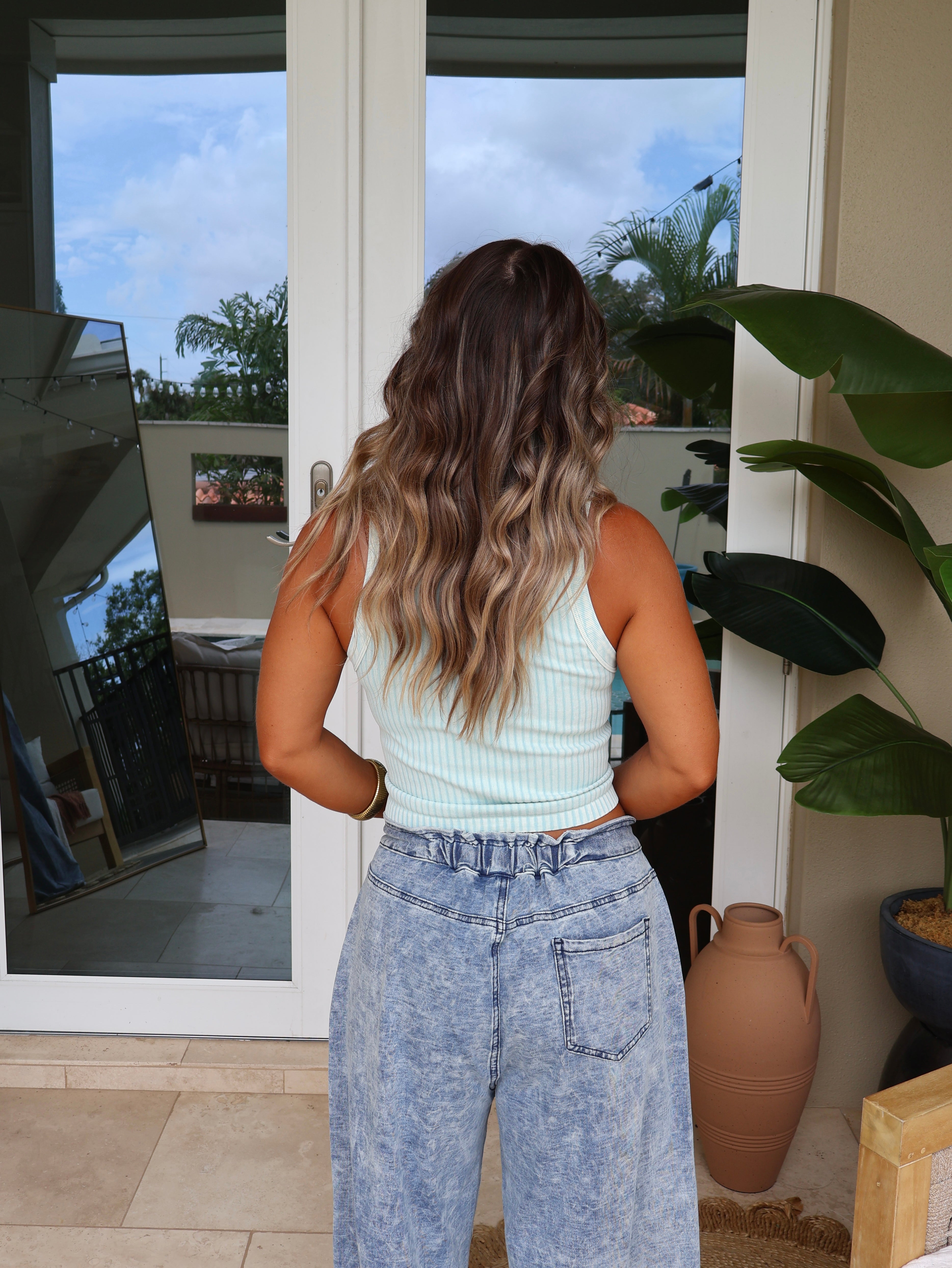 Stella Ribbed Tank Top Vintage Aqua