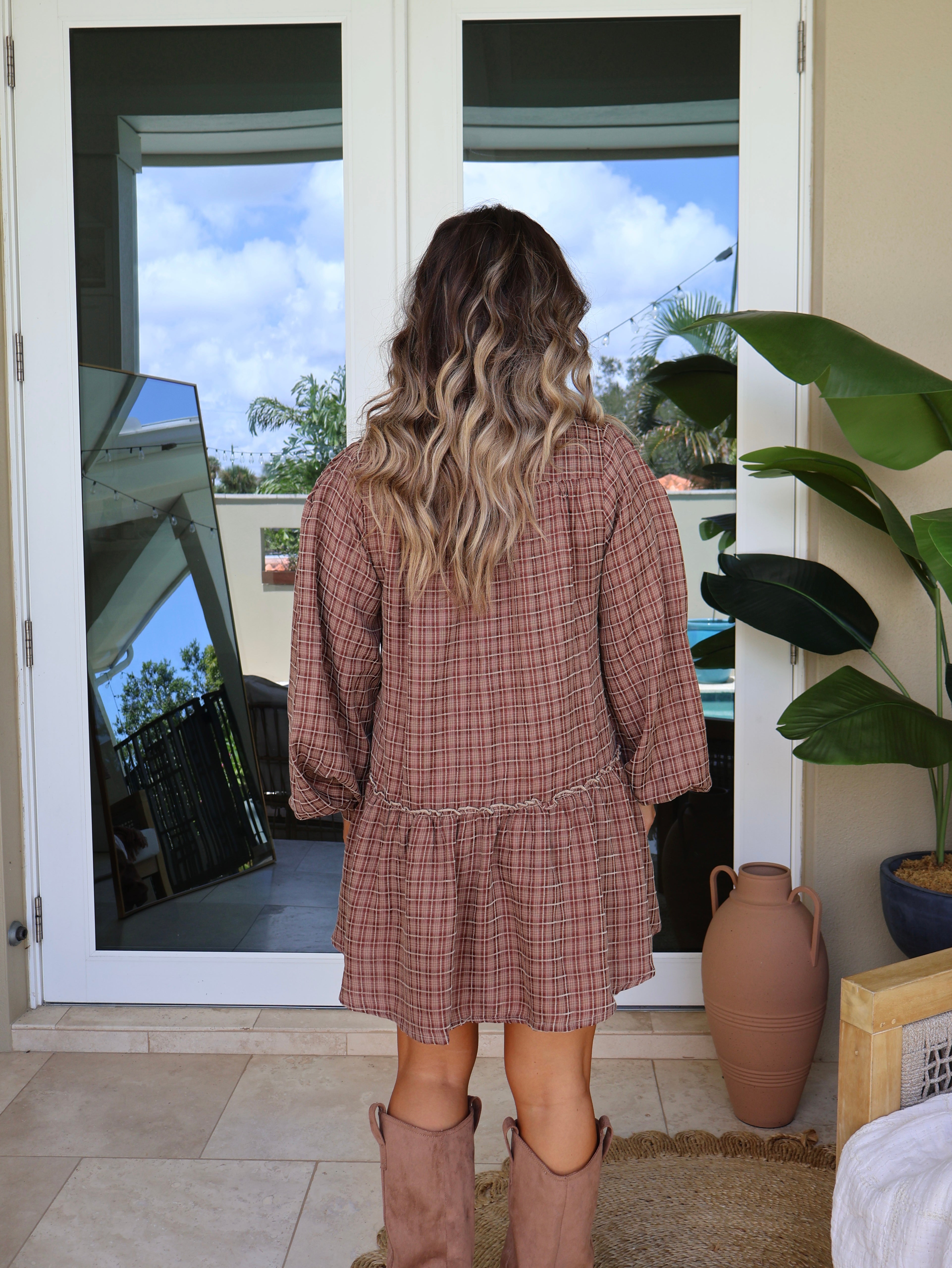 Back to You Plaid Dress Brown