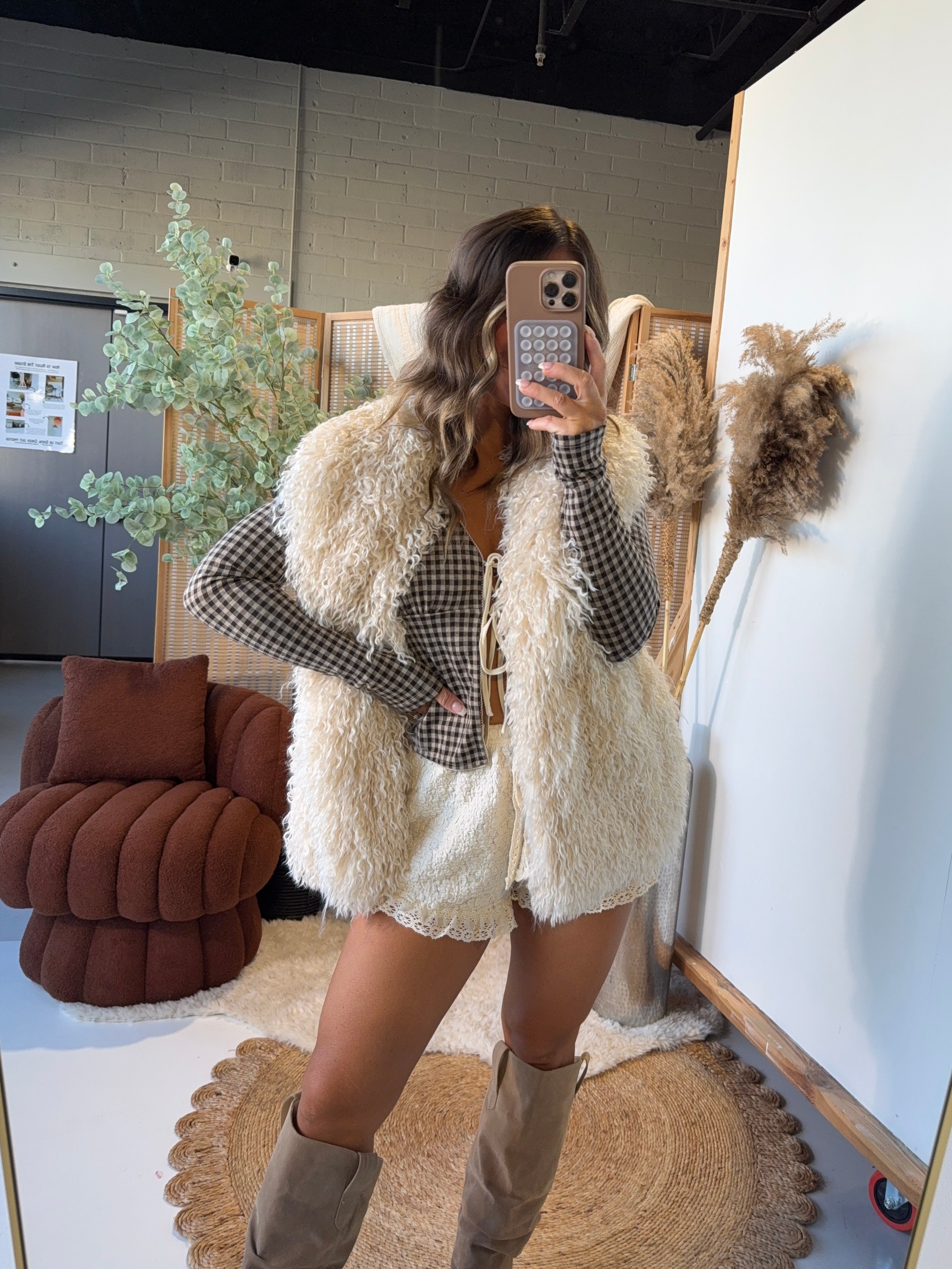 Cinnamon & Sugar Gingham Top Brown