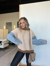 Load image into Gallery viewer, Dixie Two Tone Denim Sleeve Sweater
