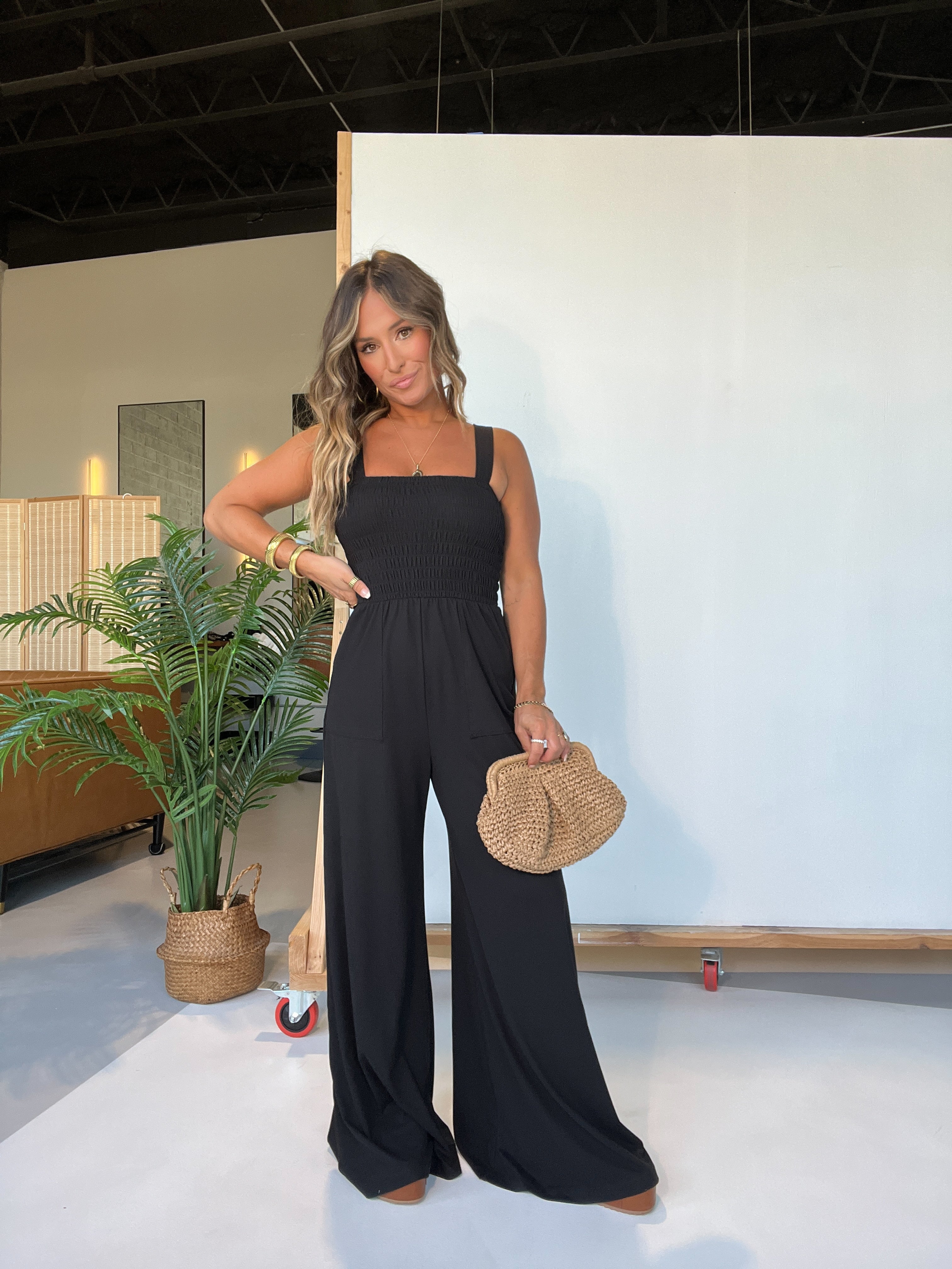Casual Cute Wide Leg Jumpsuit Black
