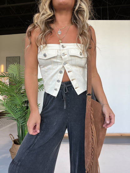 Brit Denim Corset Top Cream