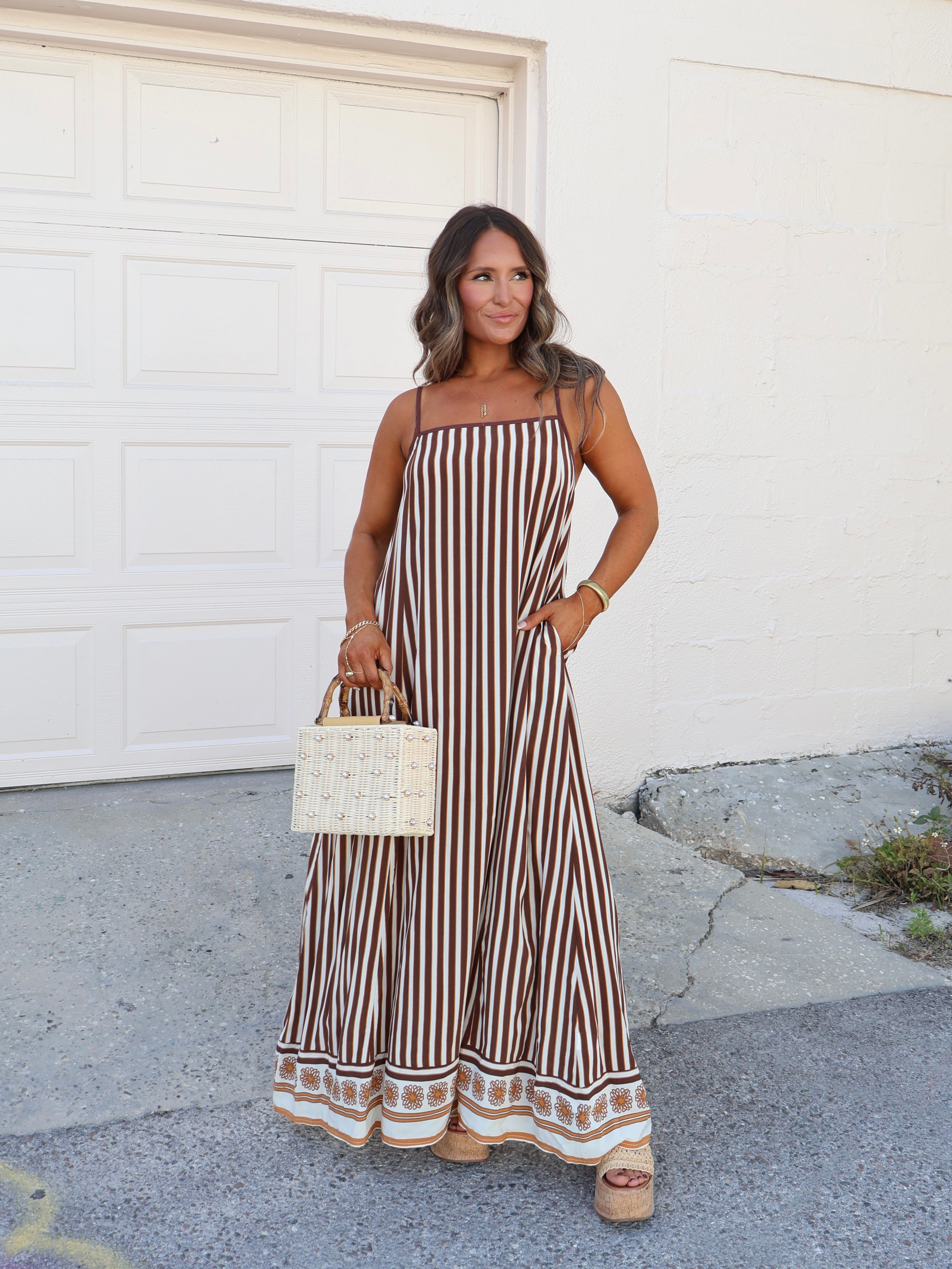 Sunset Dreams Striped Mumu Dress Brown
