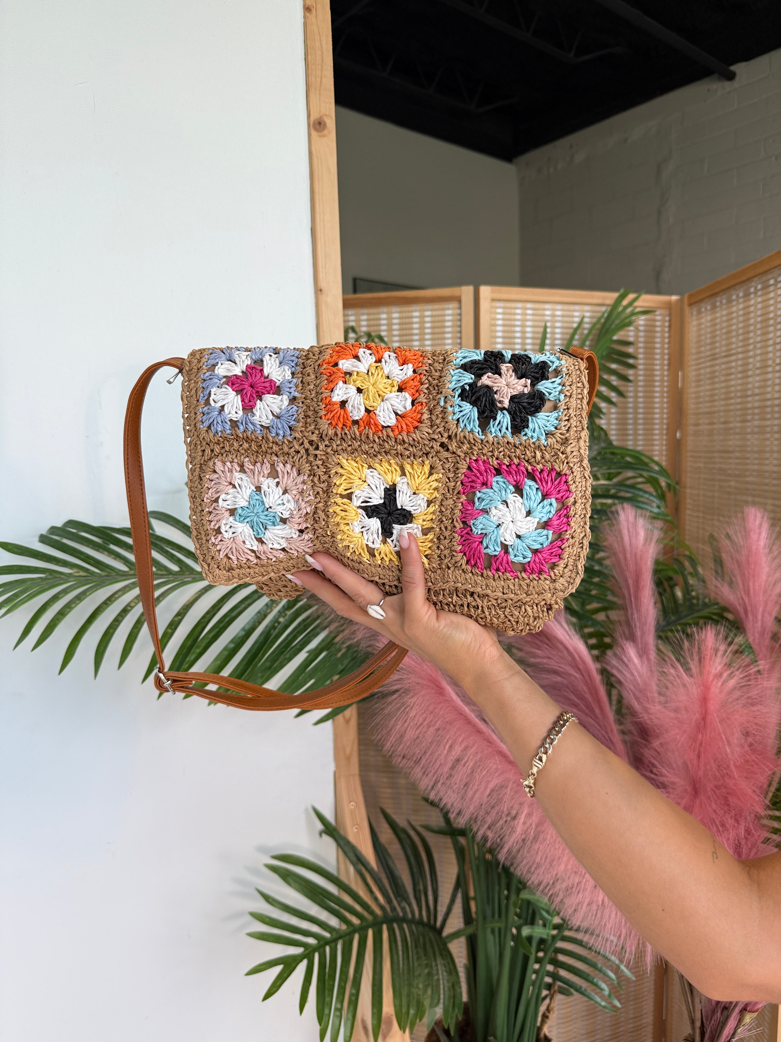 Summer Beam Crochet Clutch Bag Multi Natural