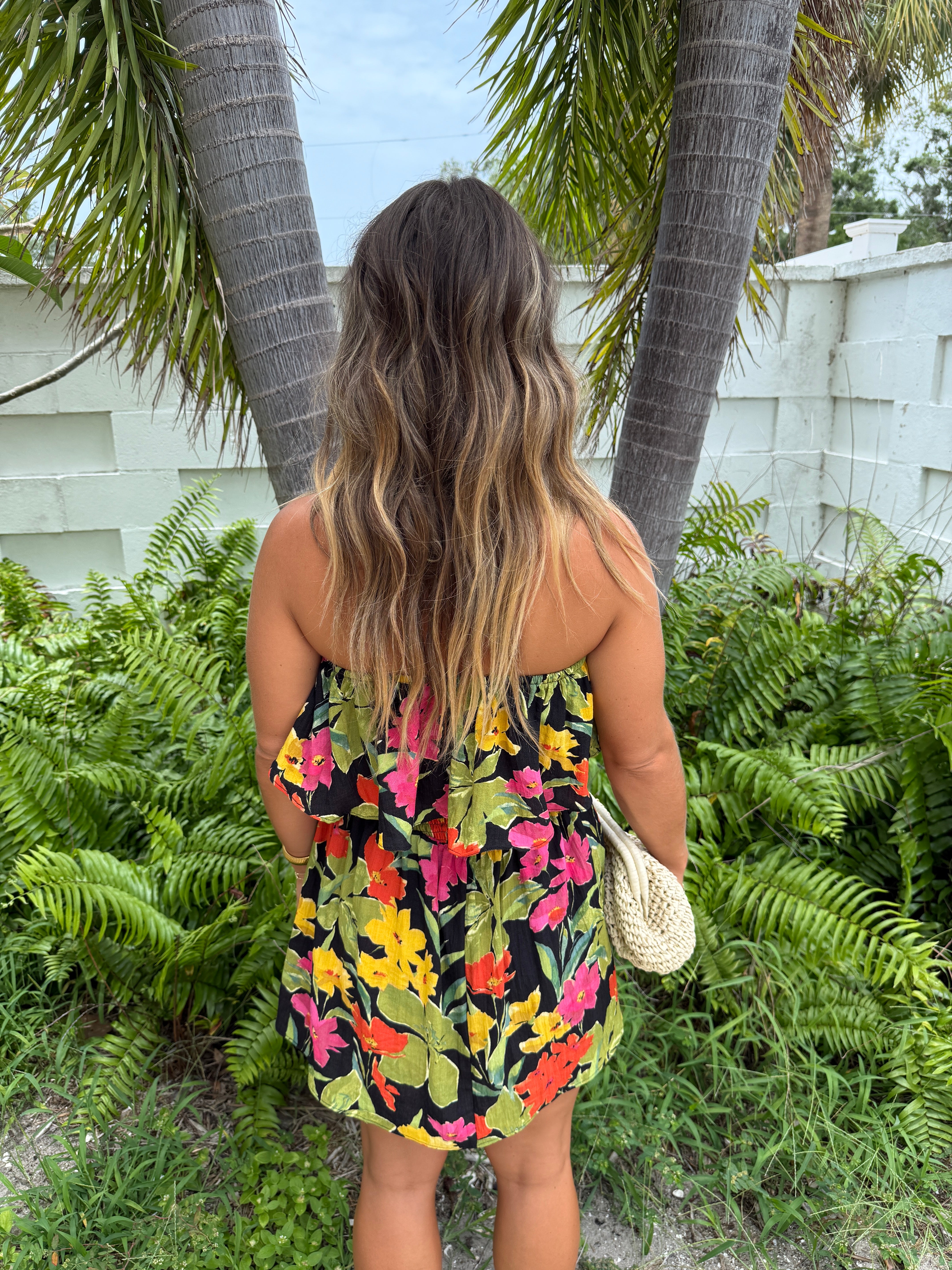 Rio Floral Romper Dress Black Multi