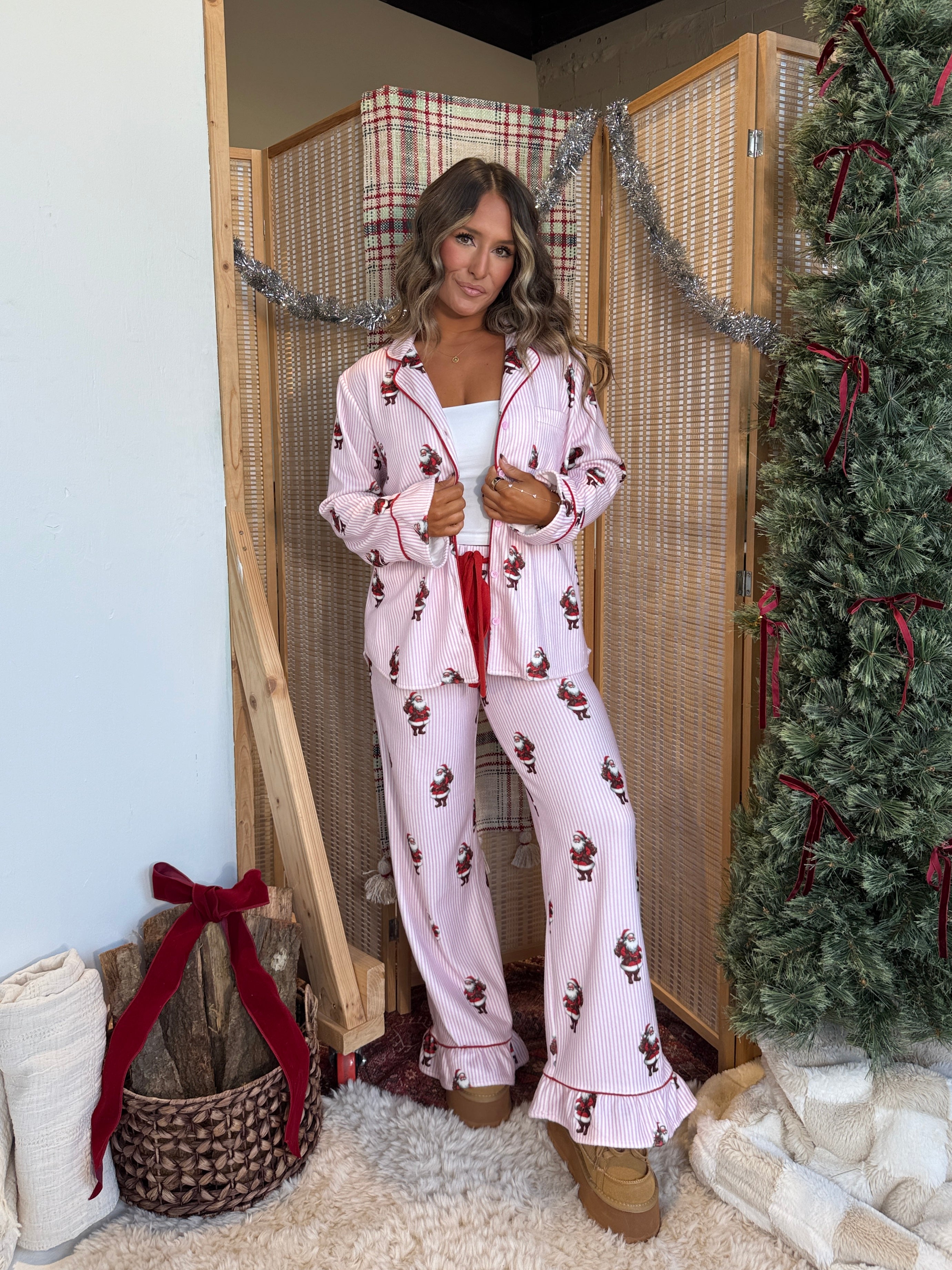 Santa's Coming to Town Pajama Set Pink