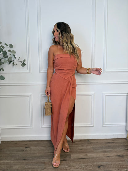 Marigold Drip Maxi Skirt Set Rust