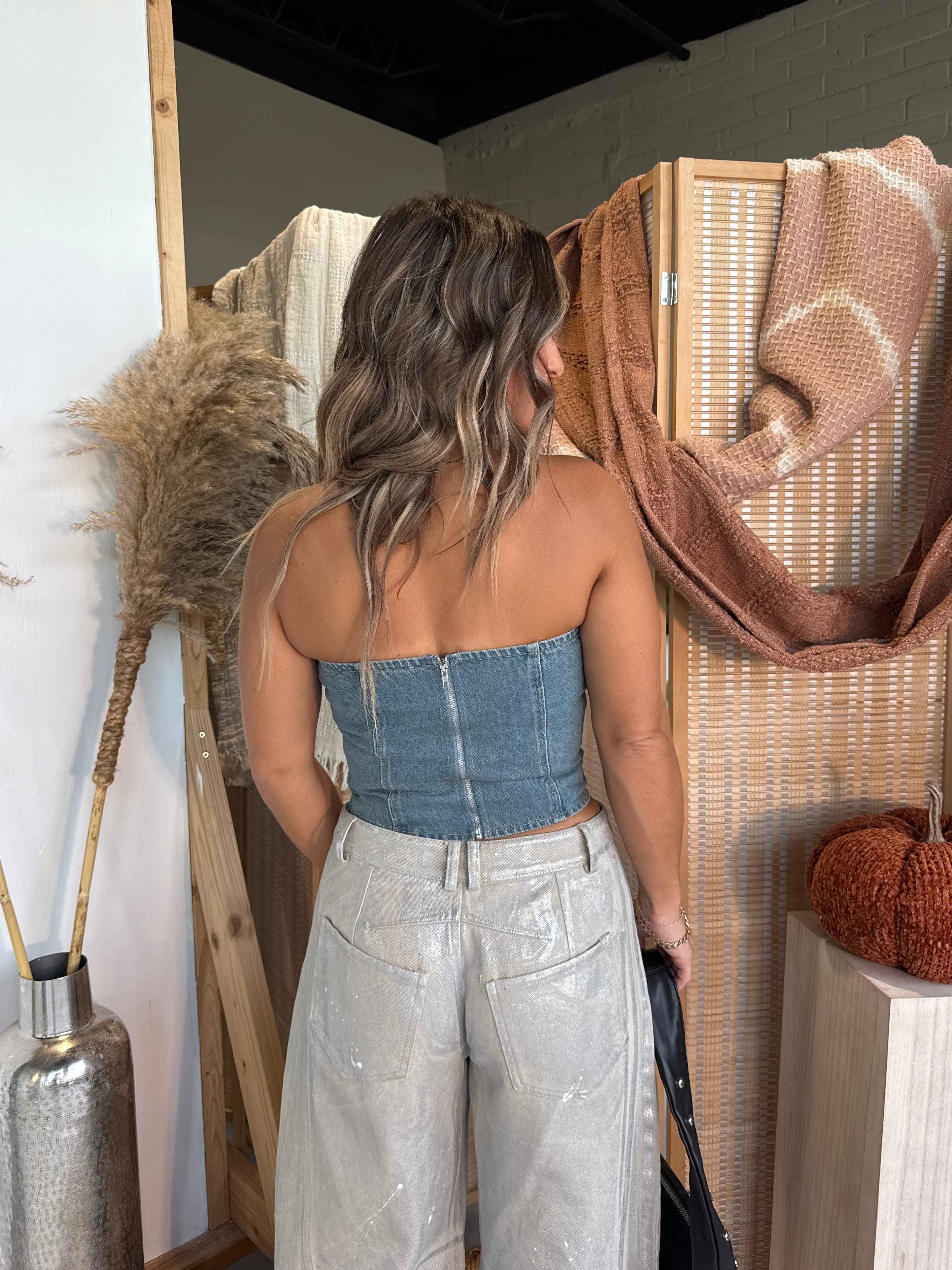 Fall Air Denim Bustier Top