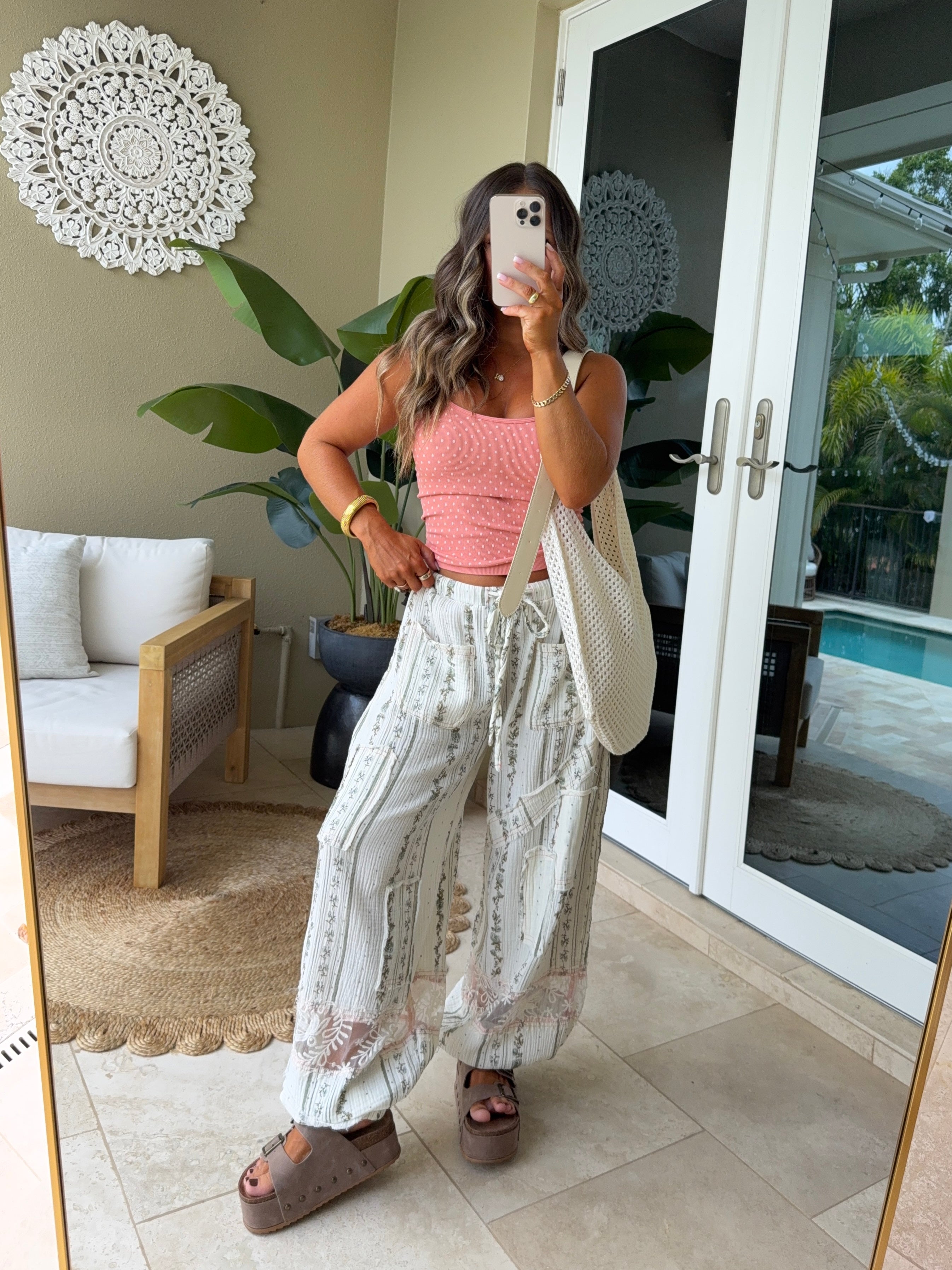 Meadow Breeze Floral Boho Joggers Cream