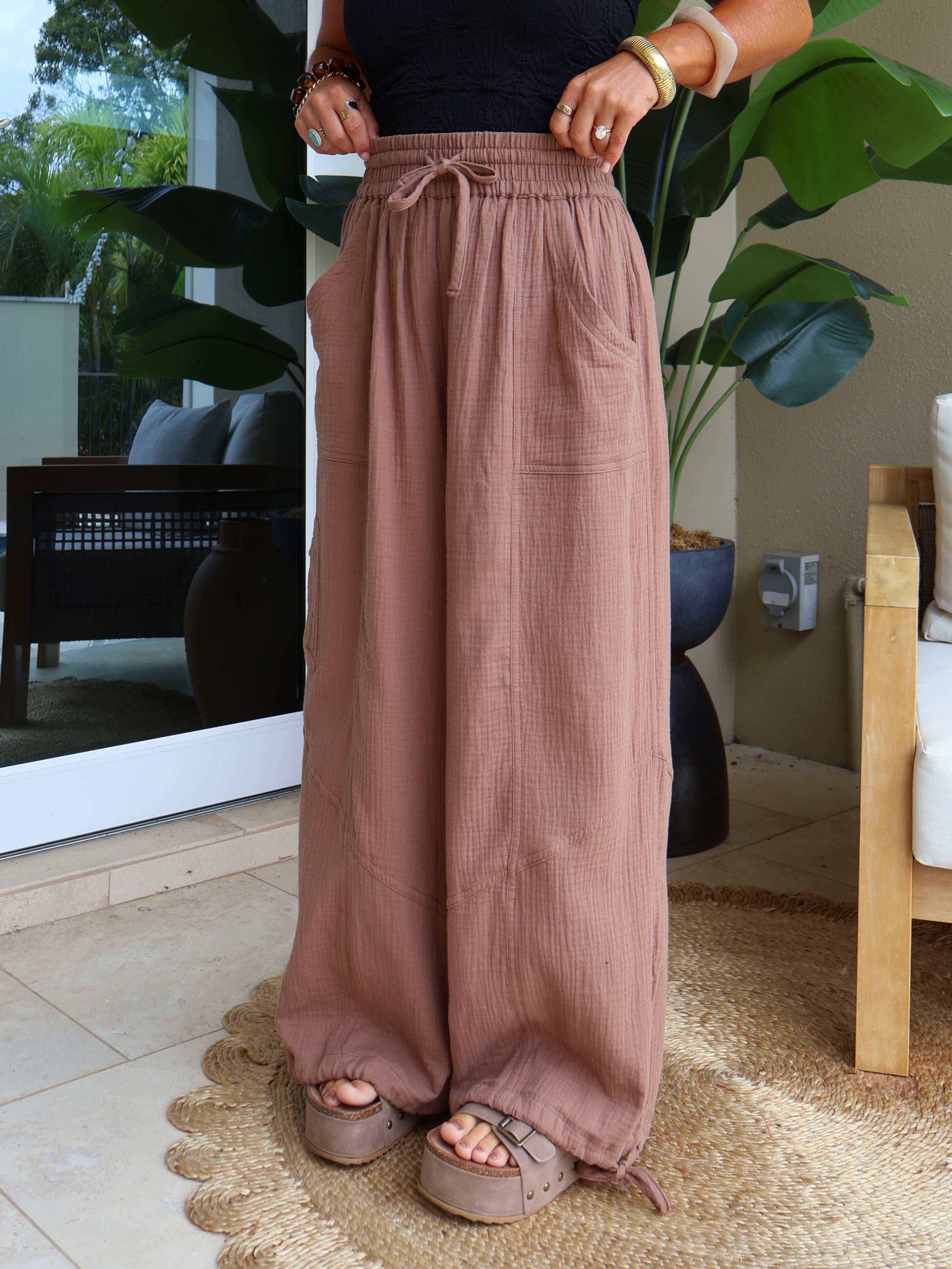 Kali Boho Gauze Pants Latte