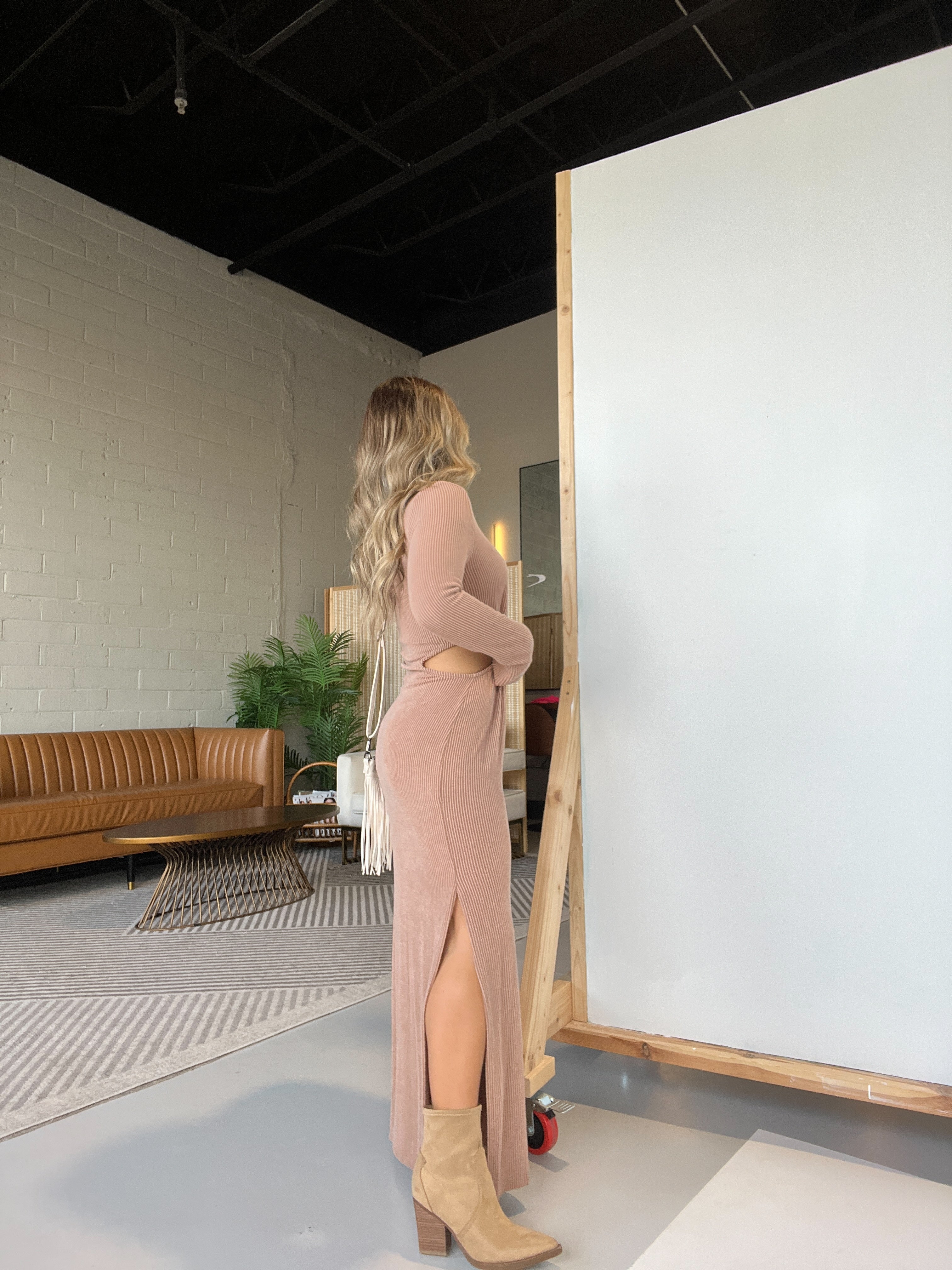 Novelty Cut Out Maxi Dress Mocha