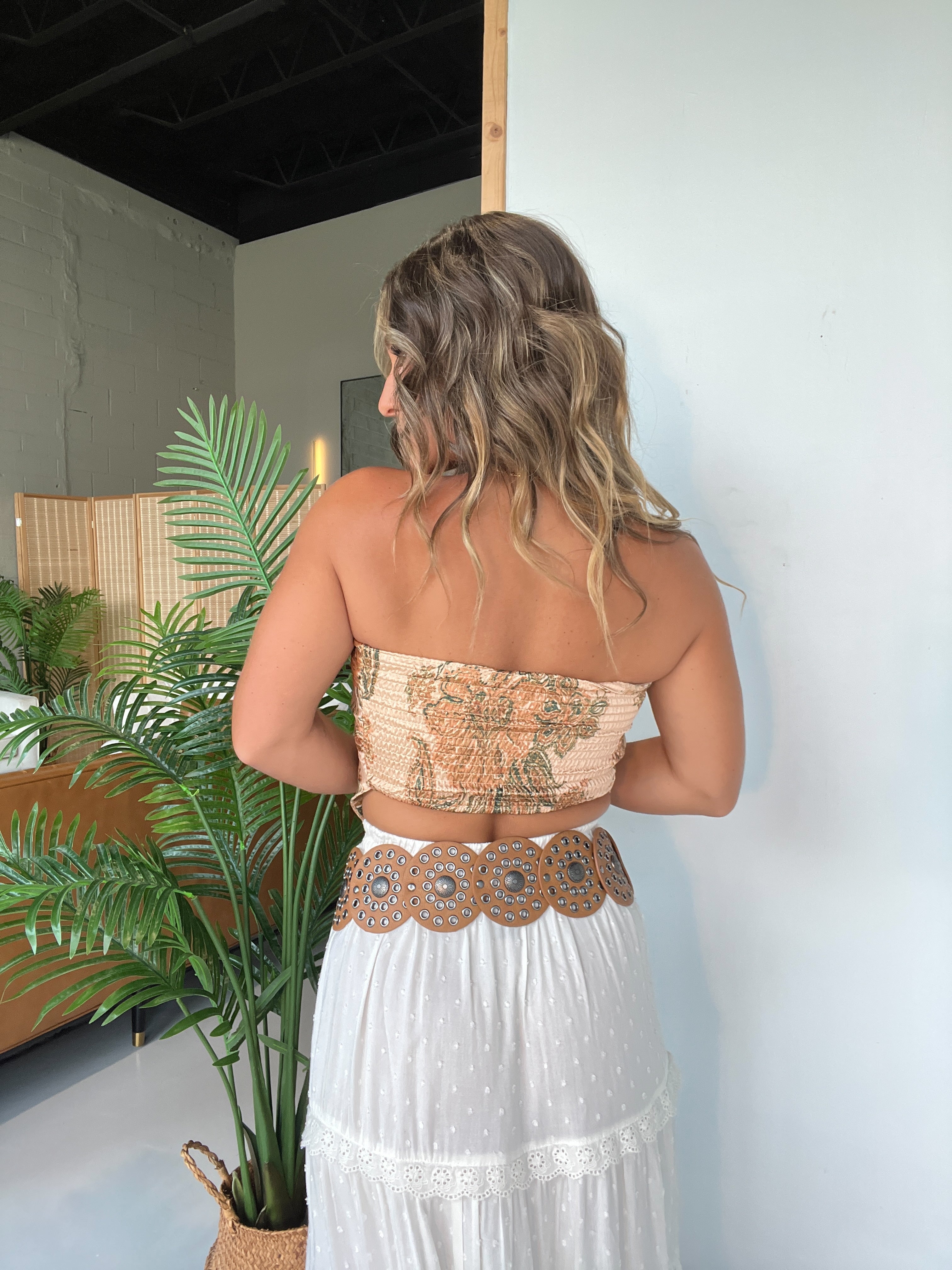 Moxie Satin Bandana Tube Top Peach Multi