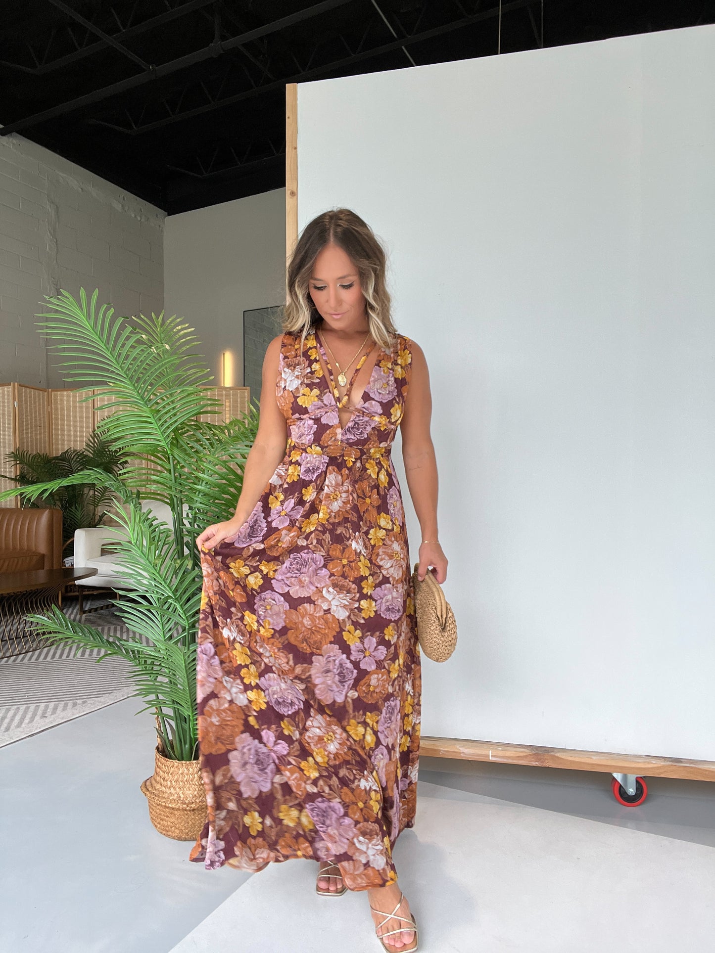 Within Fall Floral Maxi Dress Brown Multi