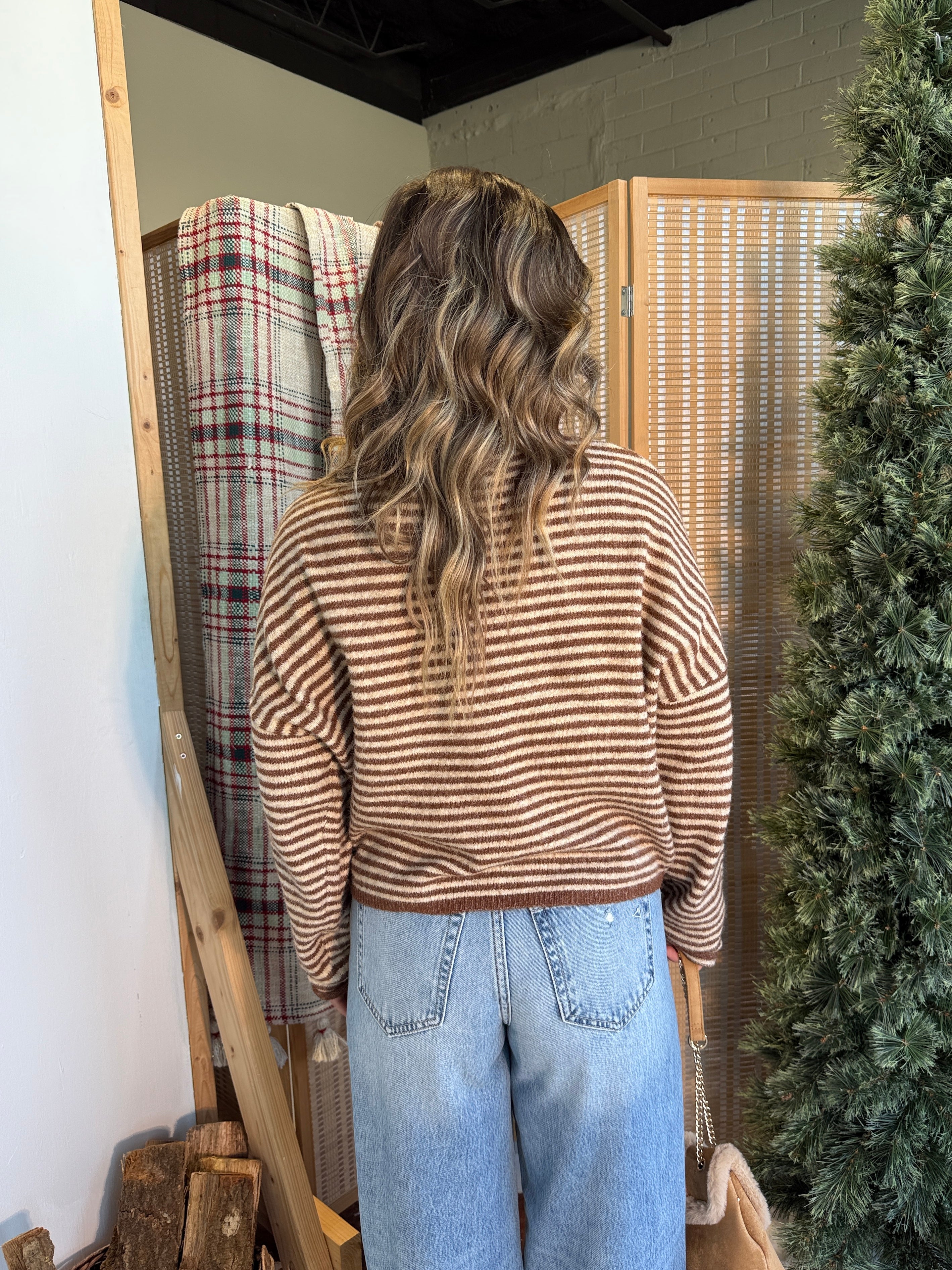 Maple Mist Striped Cardigan Brown