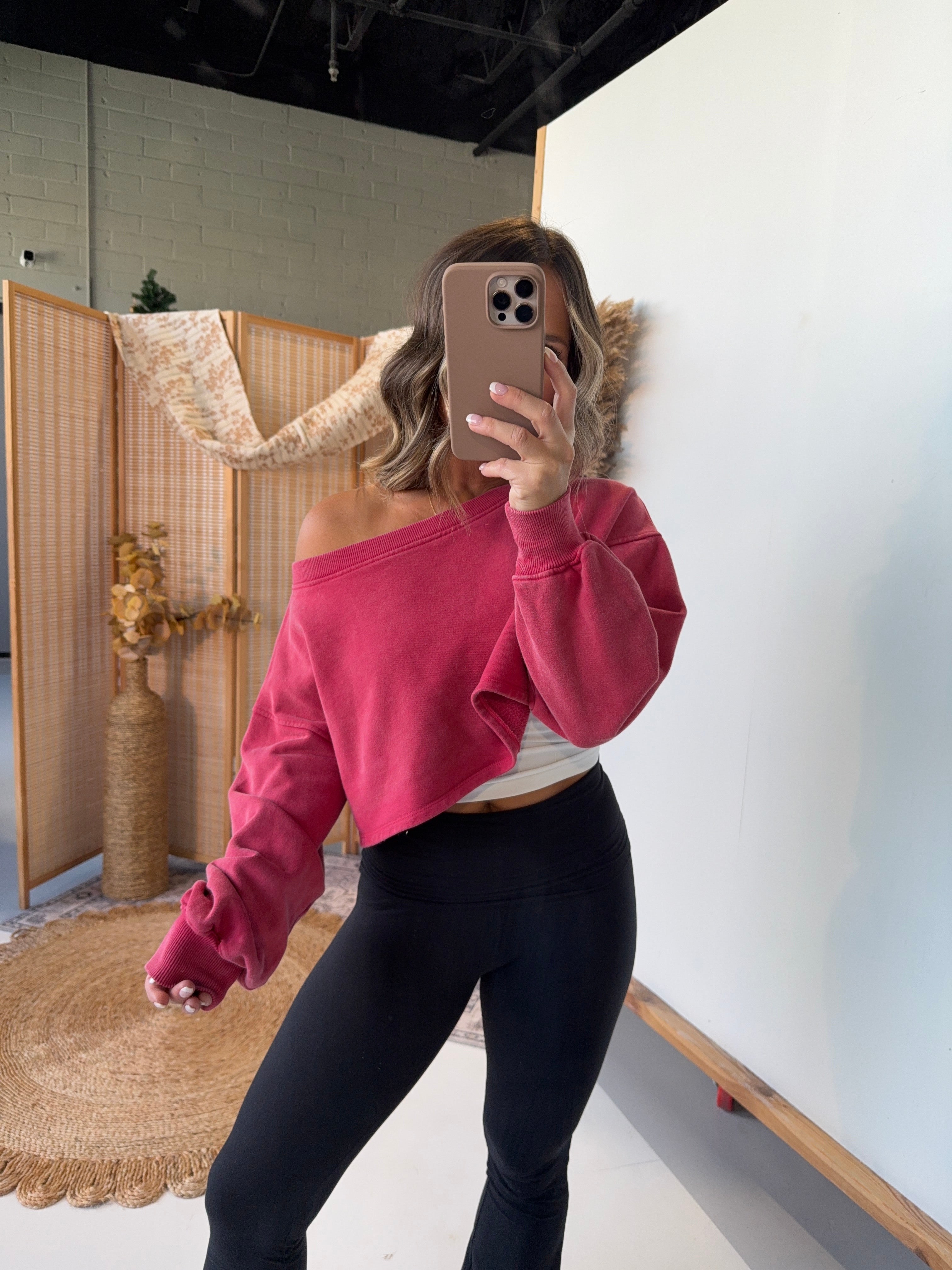 Harley Off the Shoulder Sweatshirt Scarlet
