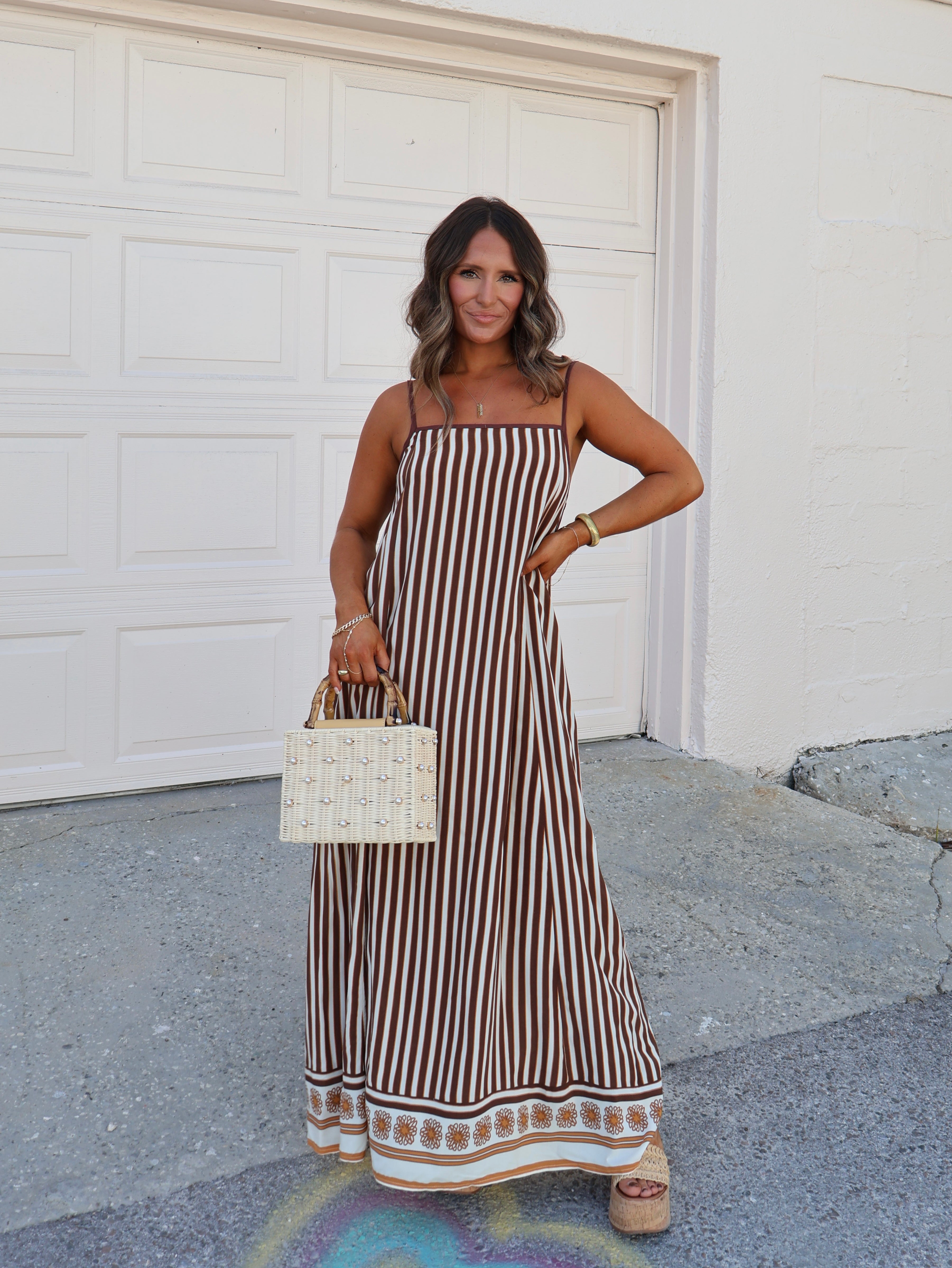 Sunset Dreams Striped Mumu Dress Brown
