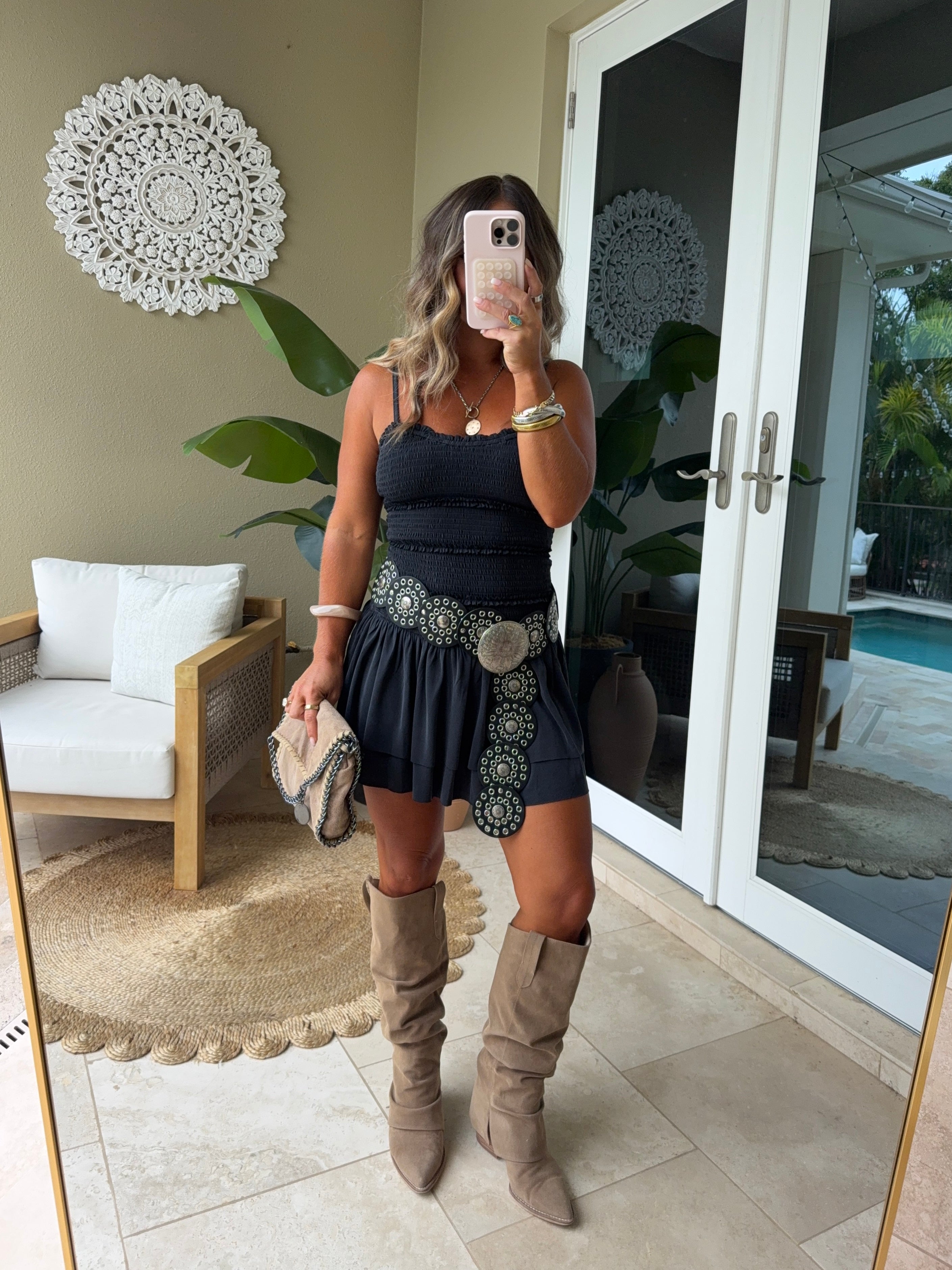 Midnight Pearl Mini Dress Black