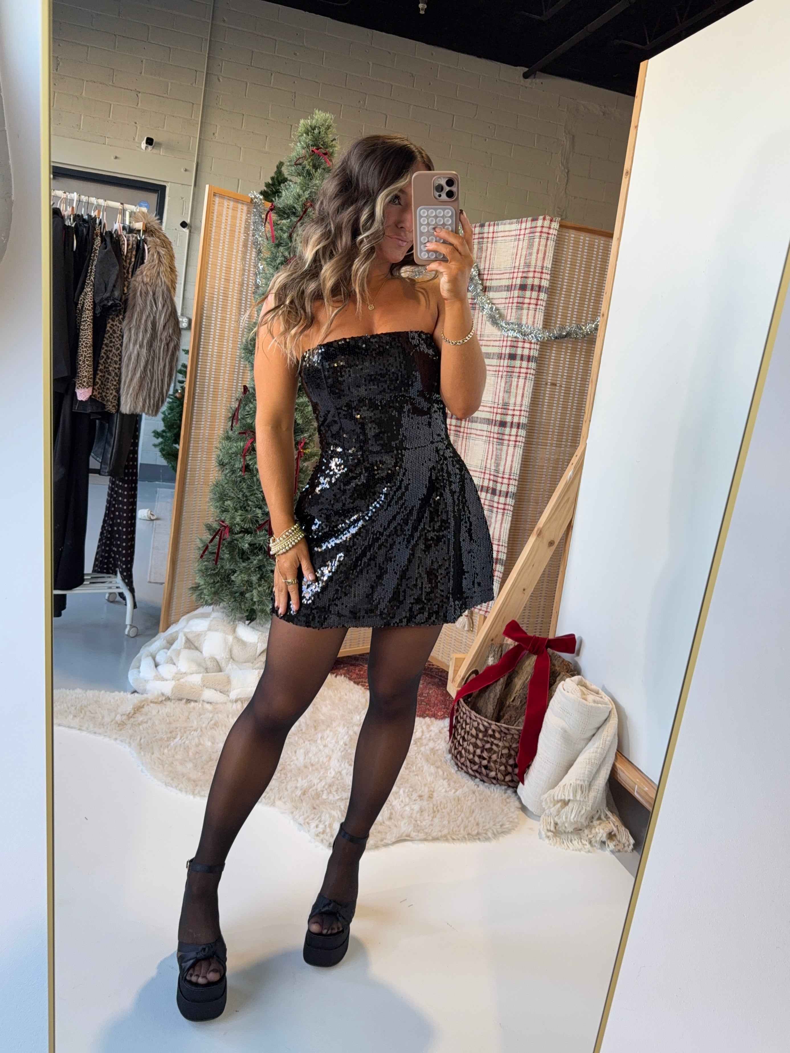 Feliz Navidad Sequin Romper Dress Black