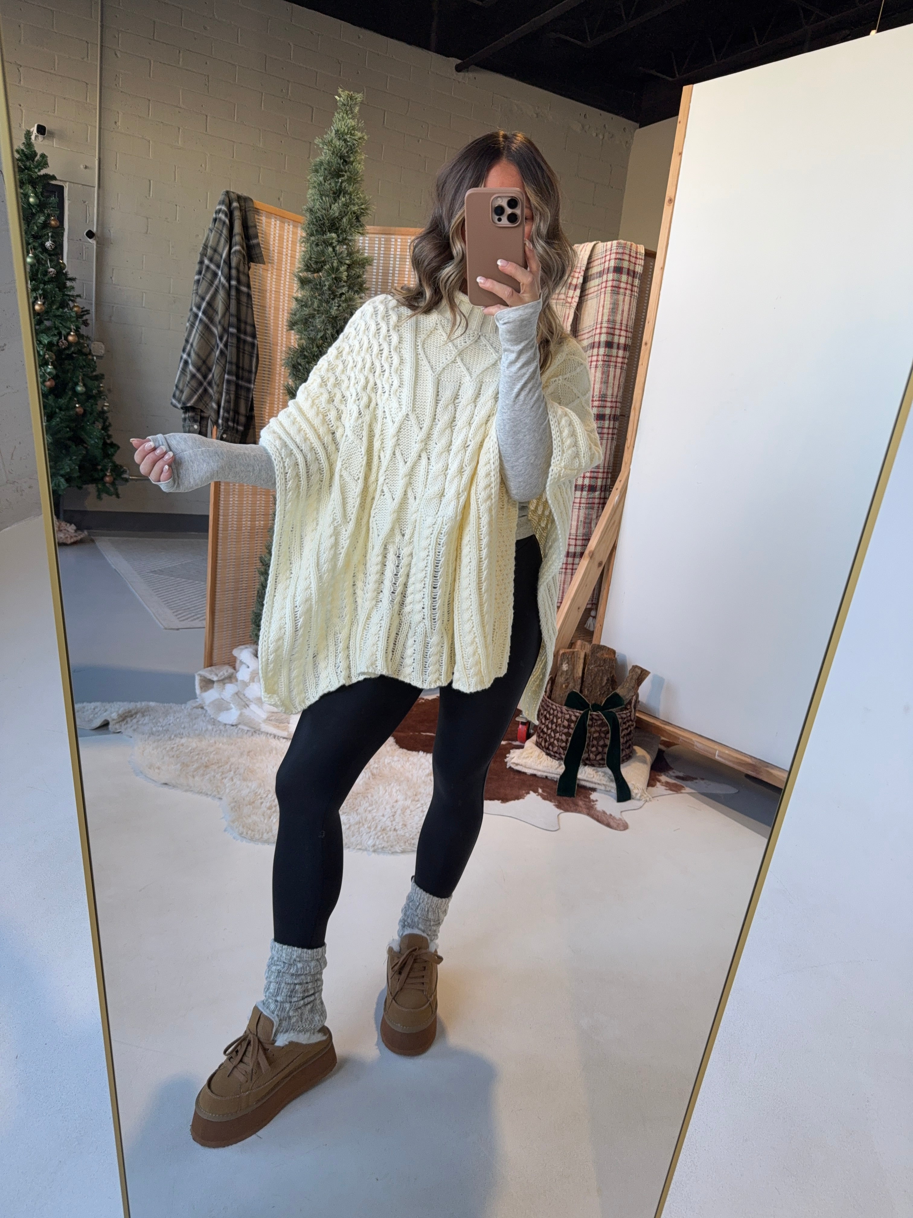 Winter Haven Cable Knit Poncho Cream