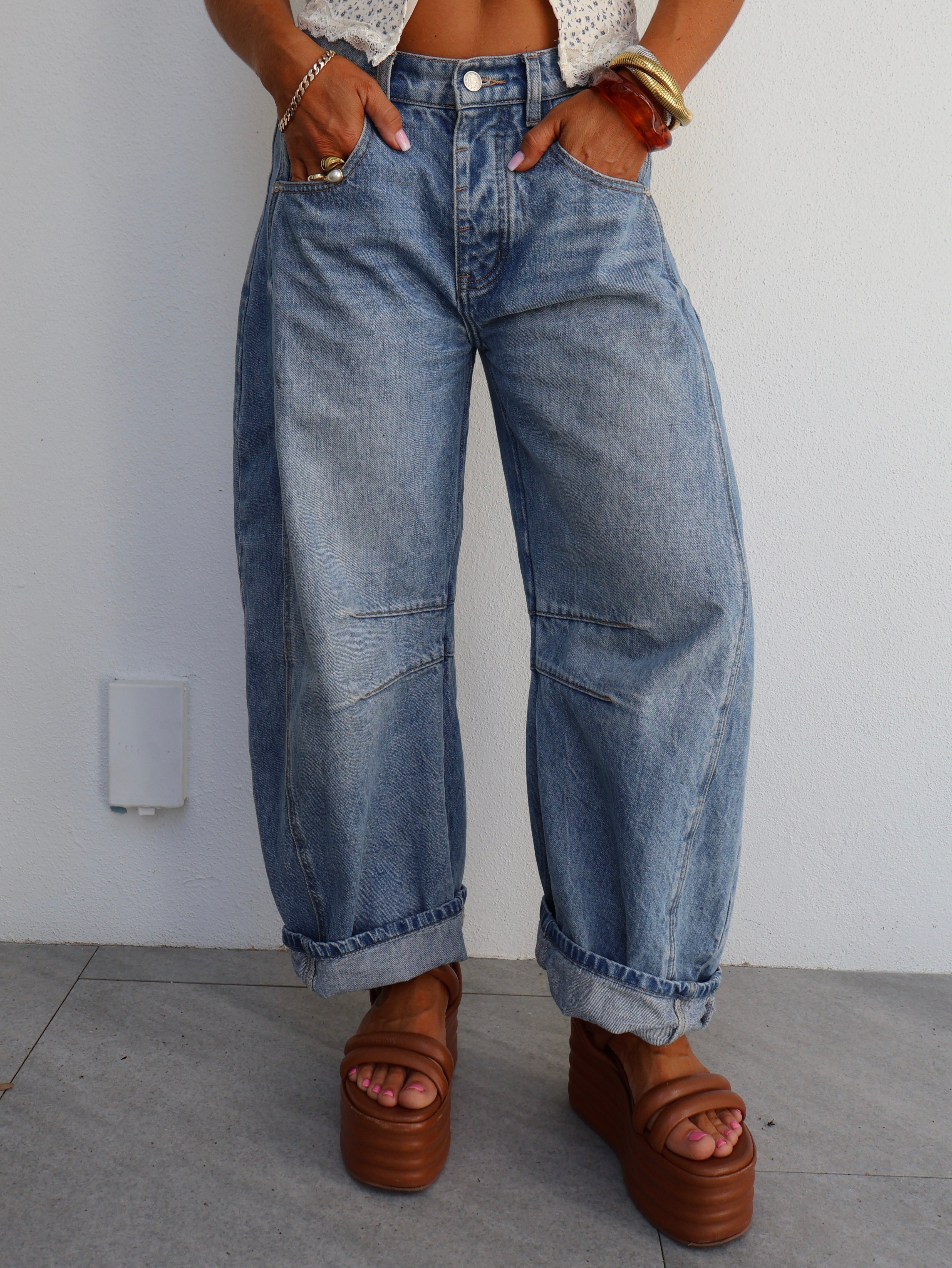Gracie Barrel Mineral Washed Denim Jeans