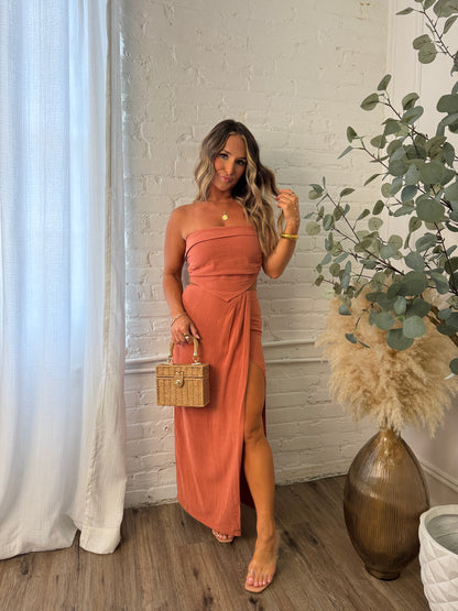 Marigold Drip Maxi Skirt Set Rust