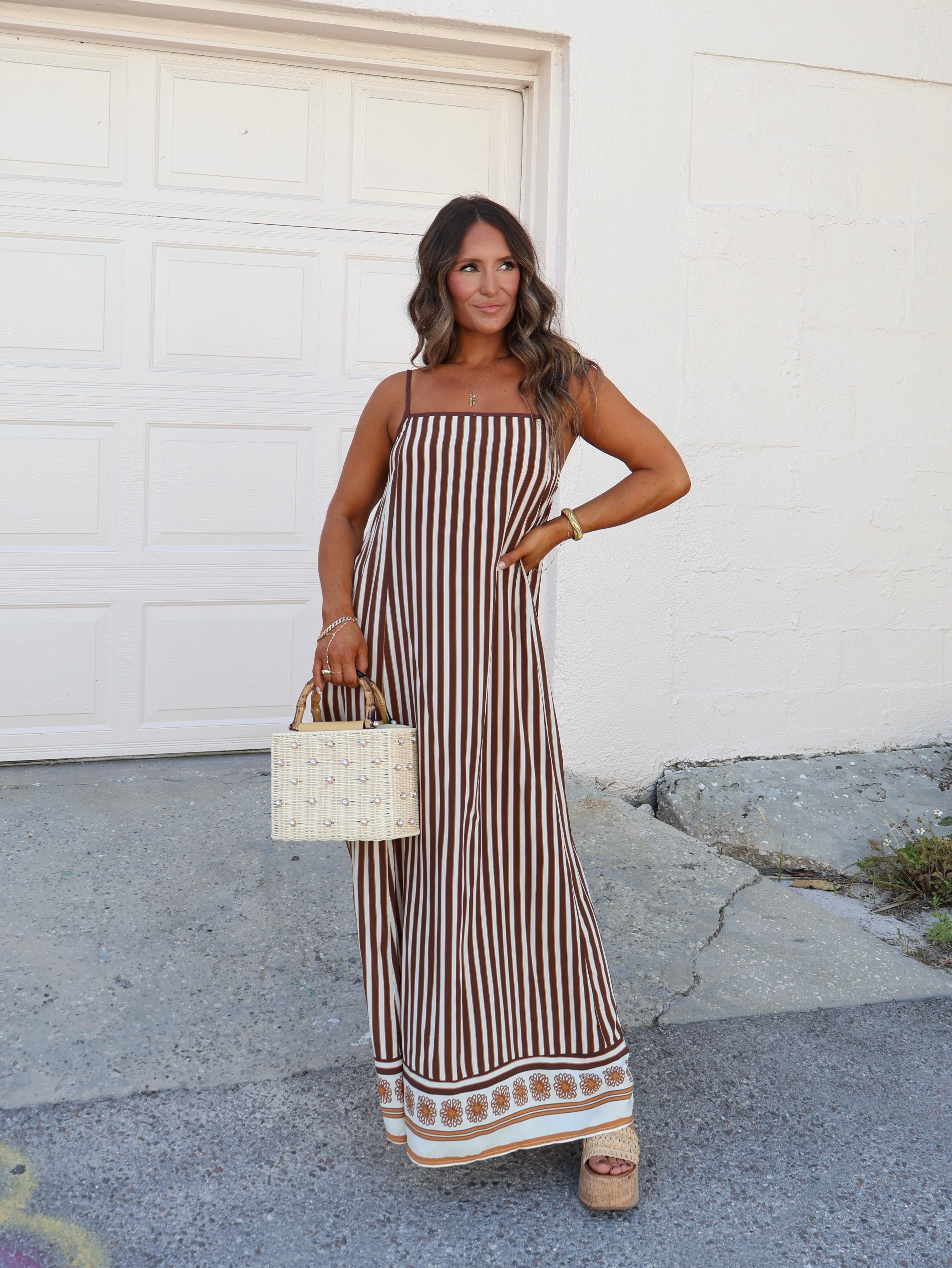 Sunset Dreams Striped Mumu Dress Brown