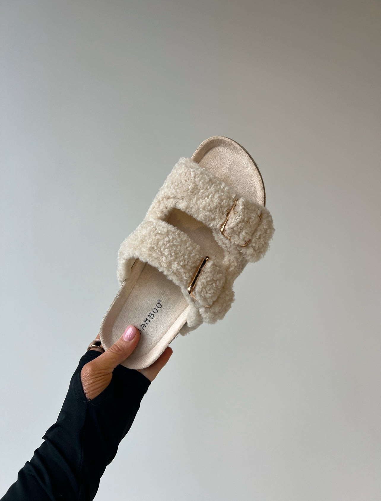 Blowout Stacked Slides Cream Fur