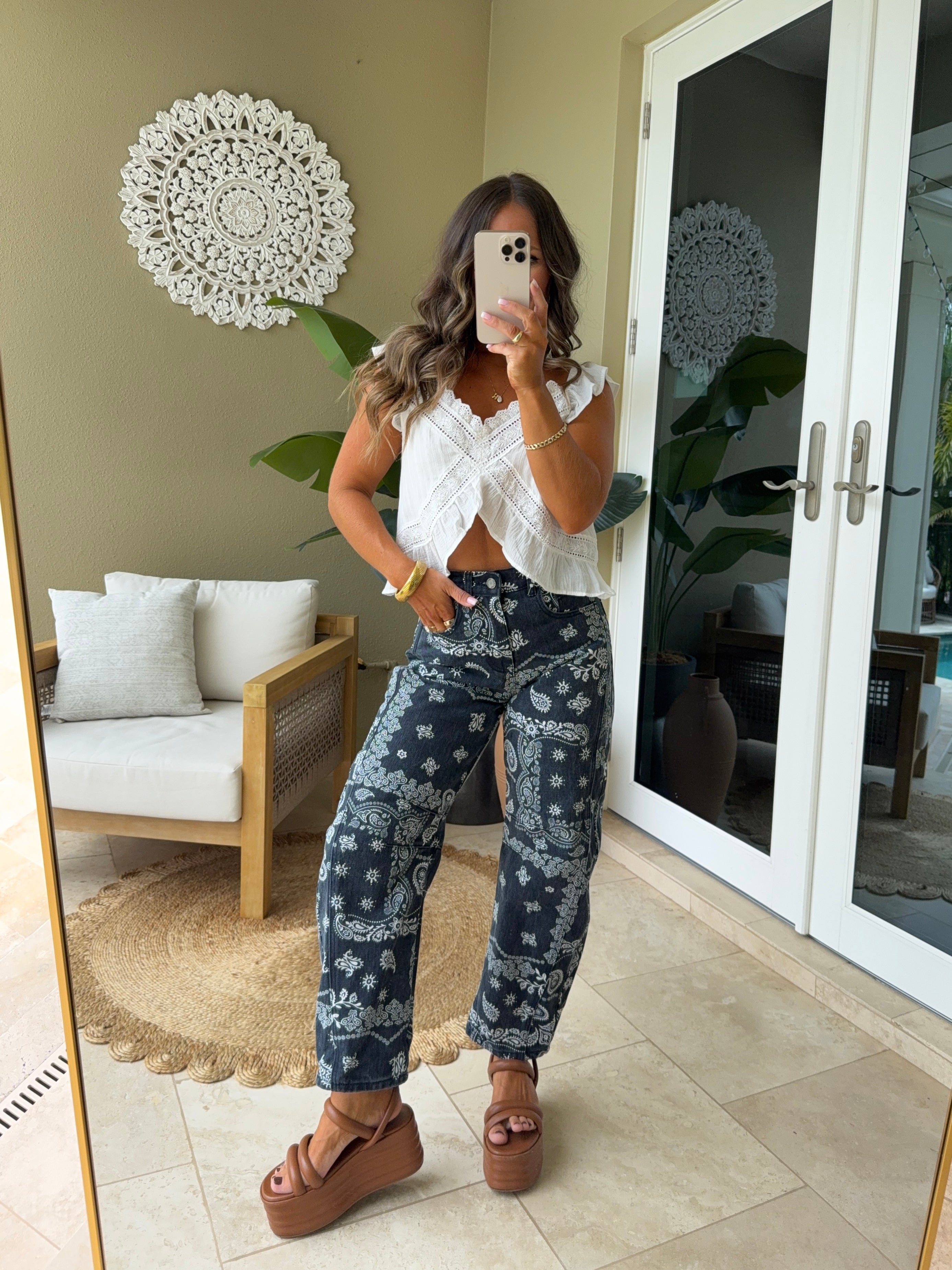 Midnight Paisley Denim Barrel Jeans Navy