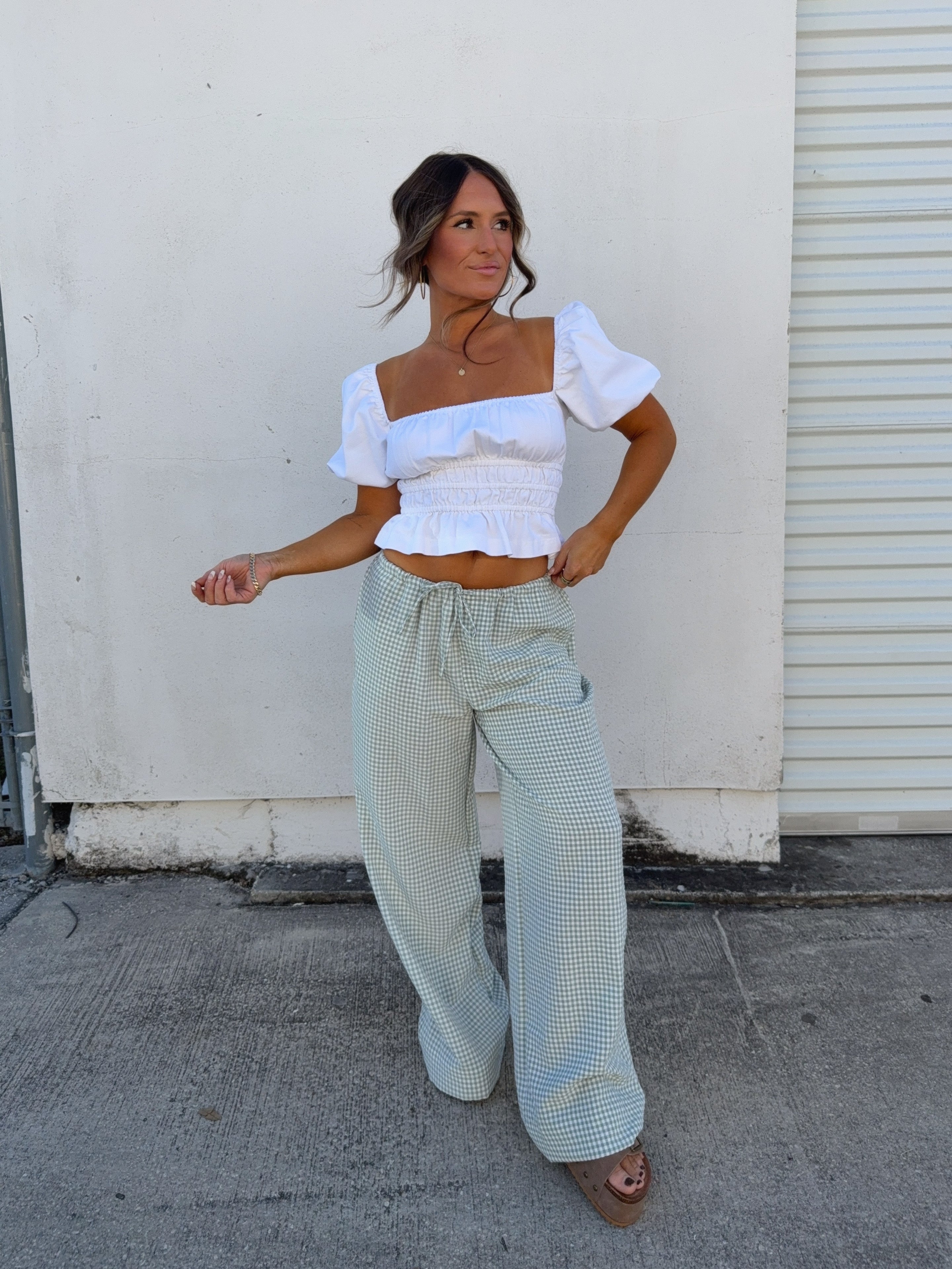 Spring Whispers Gingham Pants Sage
