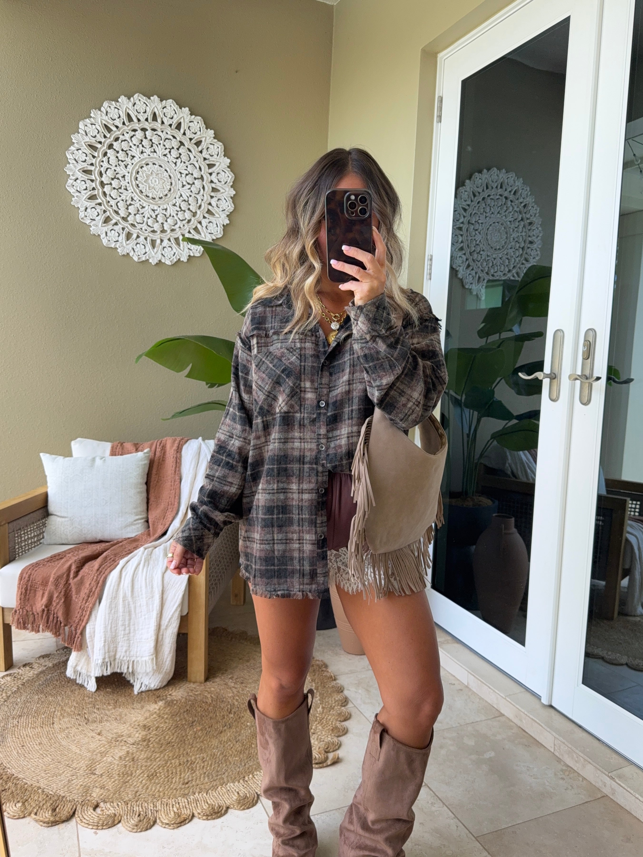 Crisp Mornings Plaid Button-Up Brown/Black