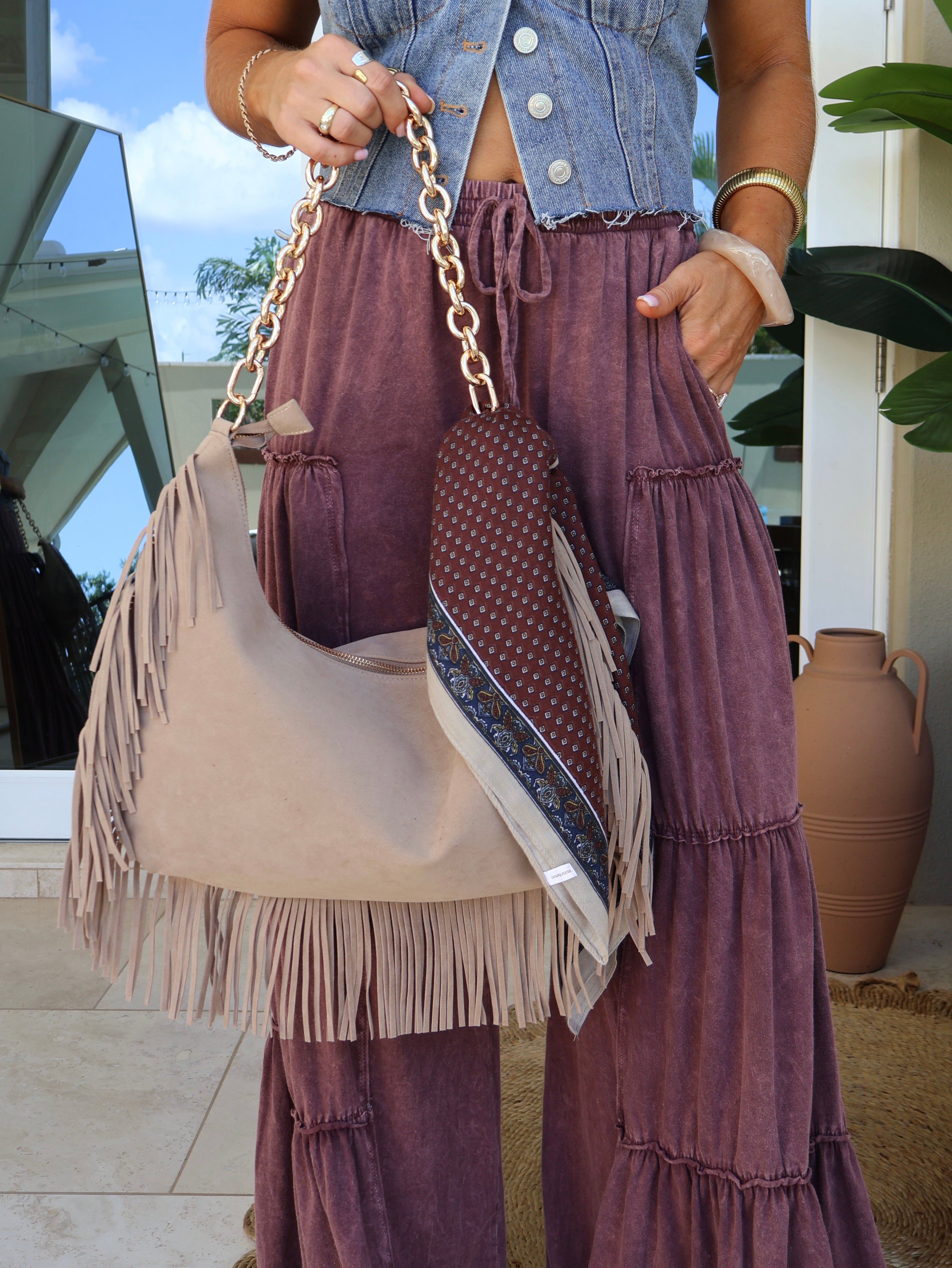 Maple Grove Fringe Slouchy Bag Taupe