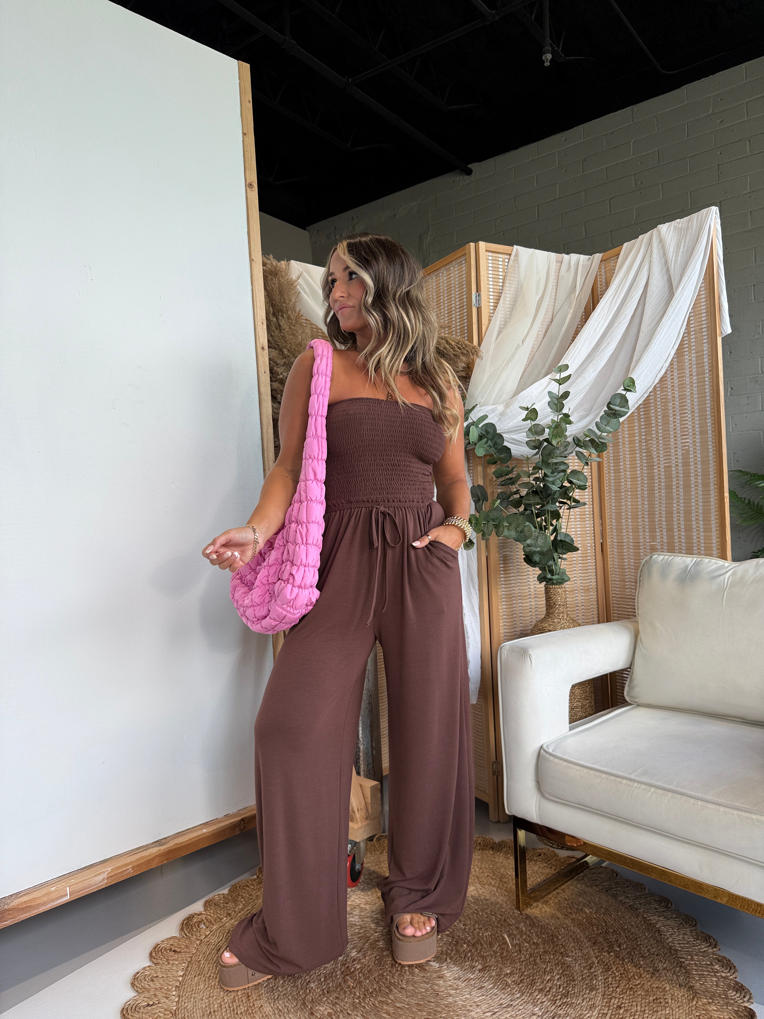 Ocean Breeze Tube Top Jumpsuit Brown