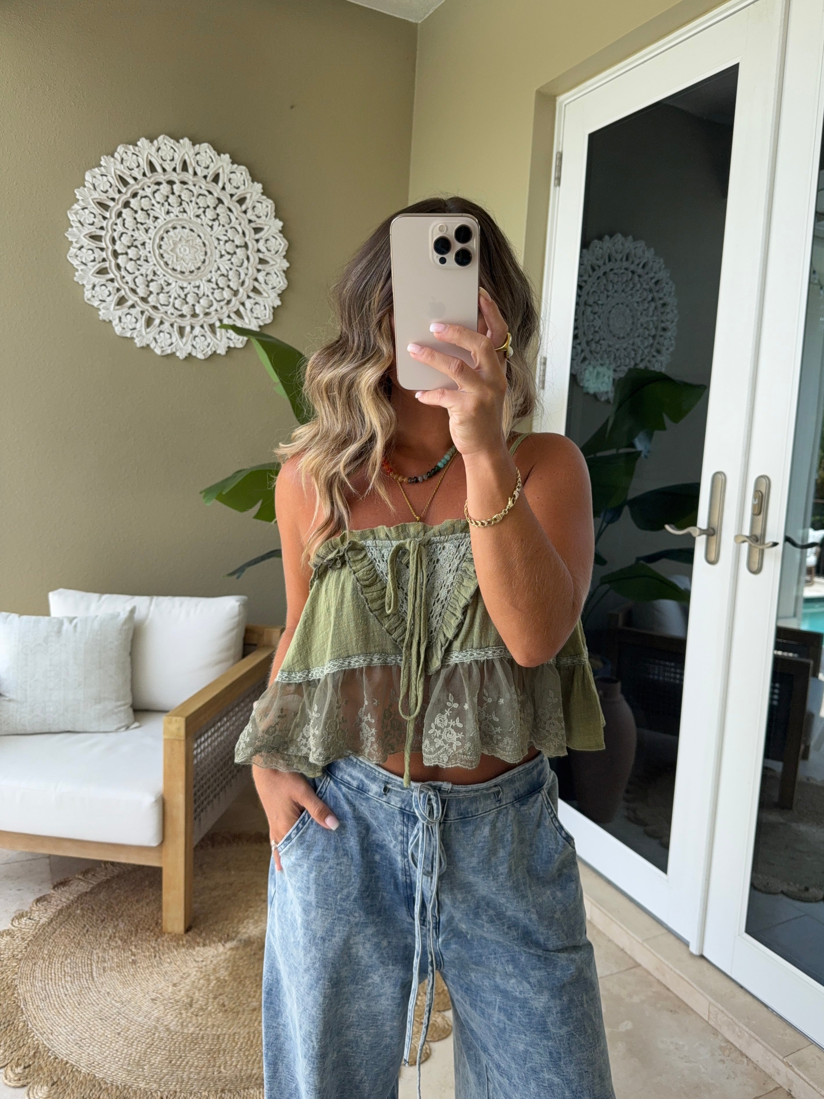Meadow Breeze Lace Tank Moss