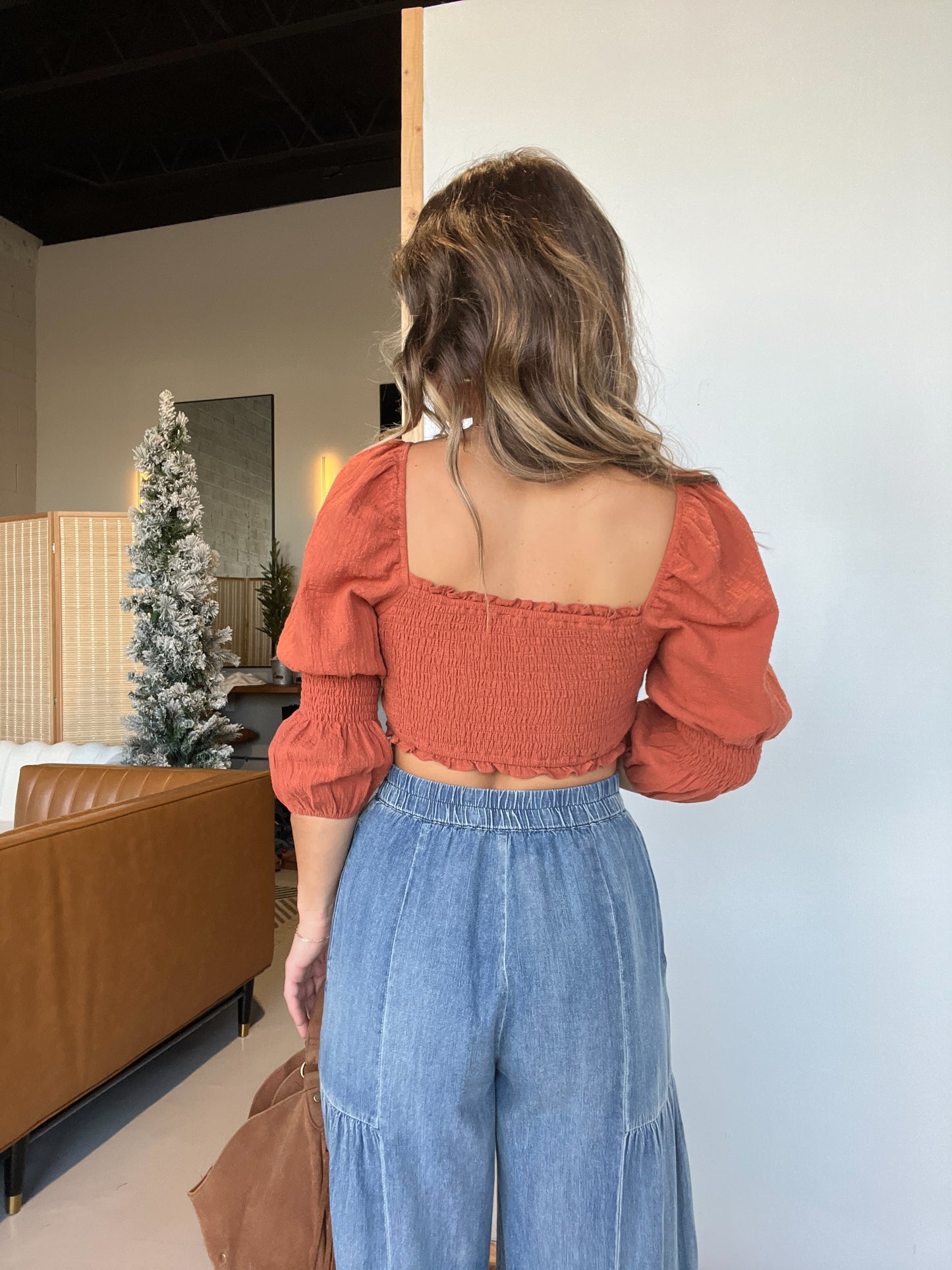 Cornelia Street Cinched Crop Top Rust