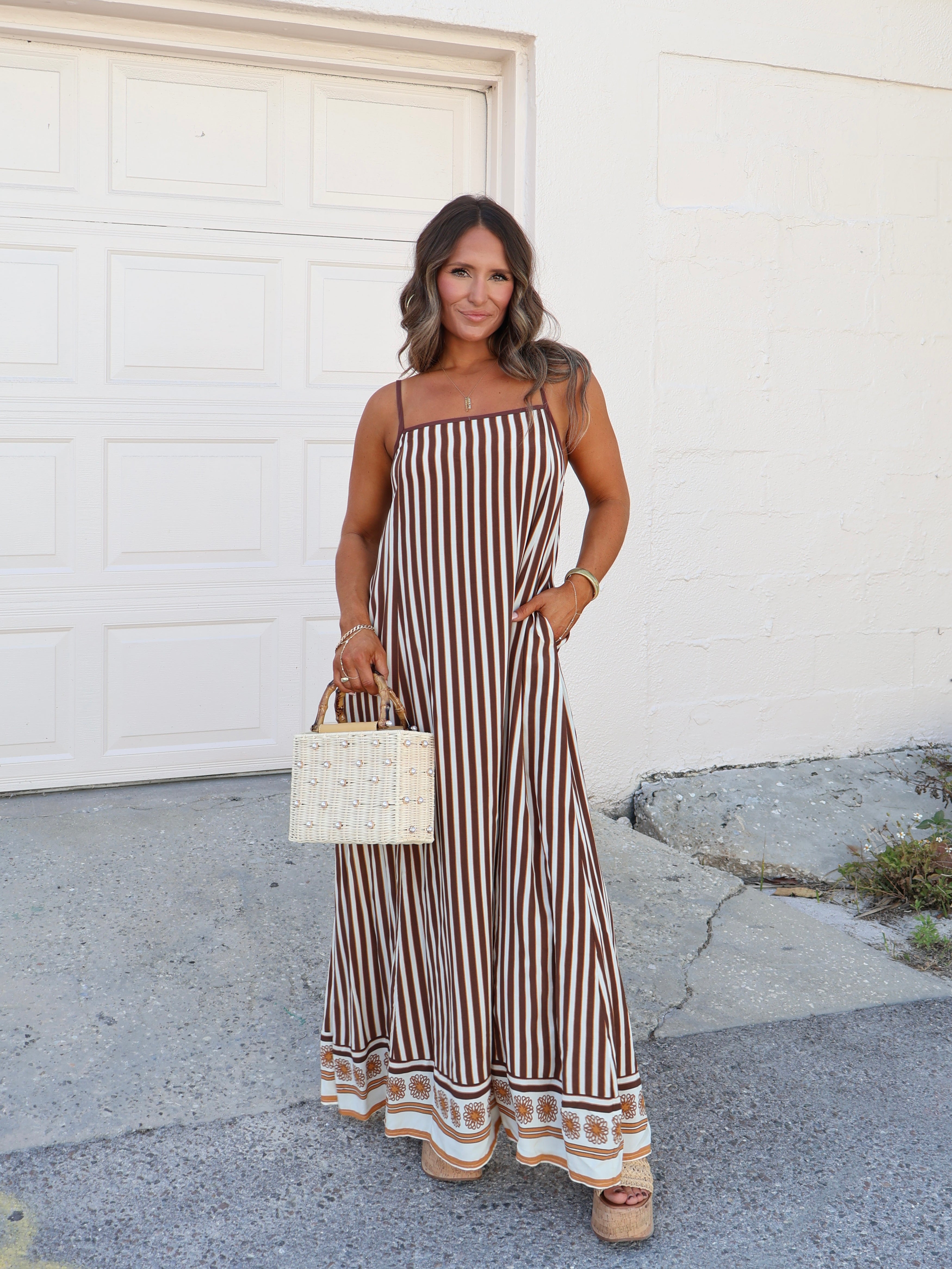 Sunset Dreams Striped Mumu Dress Brown