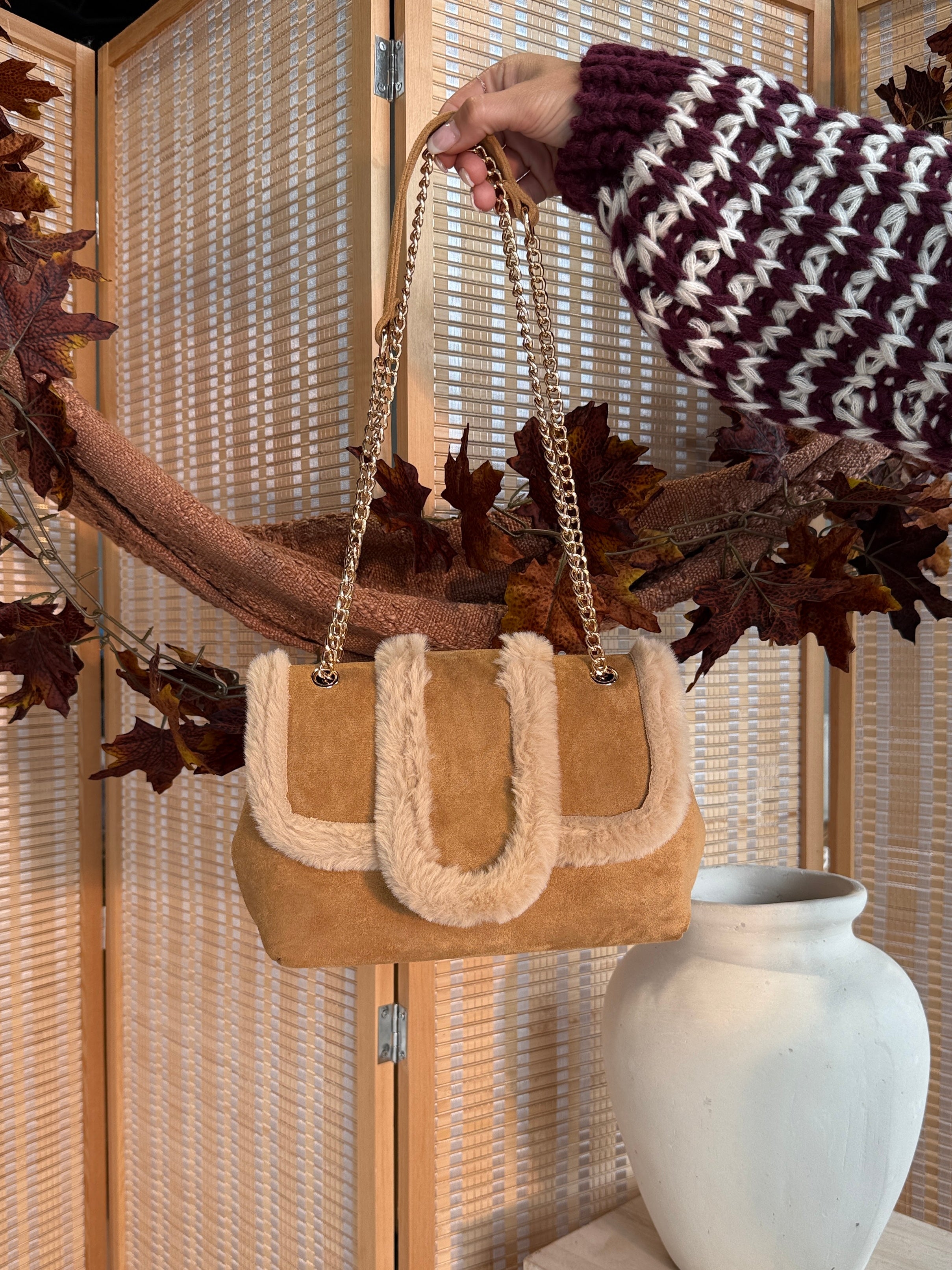 Tori Faux Fur Shoulder Bag Light Tan