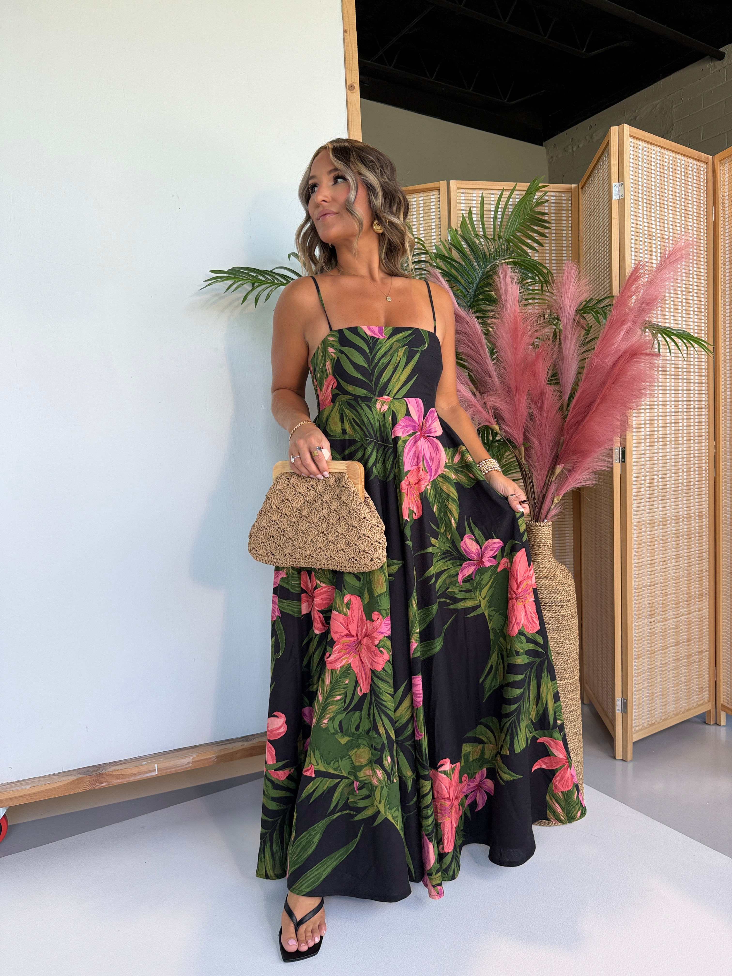Rainforest Floral Maxi Dress Black Multi