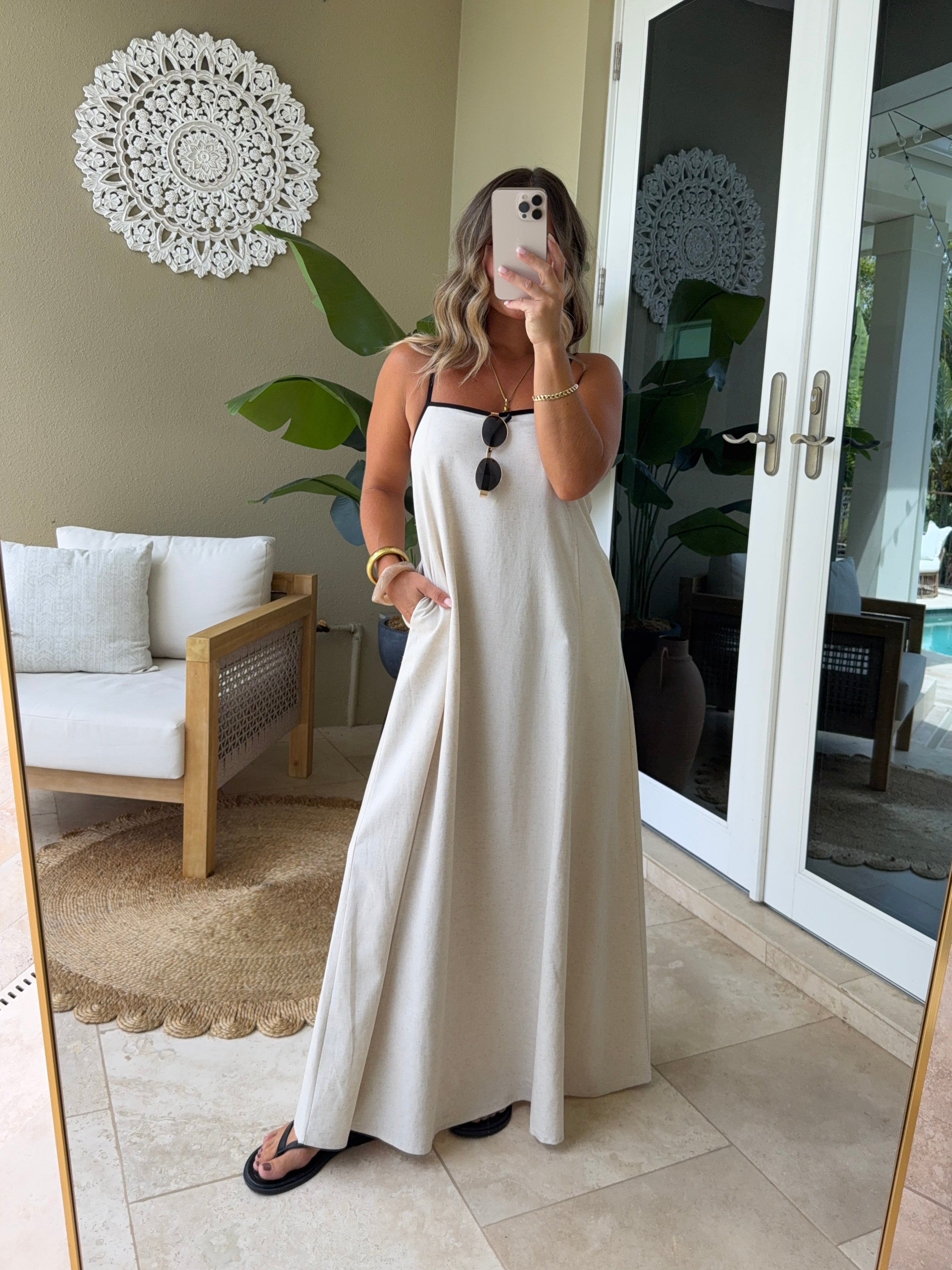 Golden Hour Piped Maxi Dress Taupe