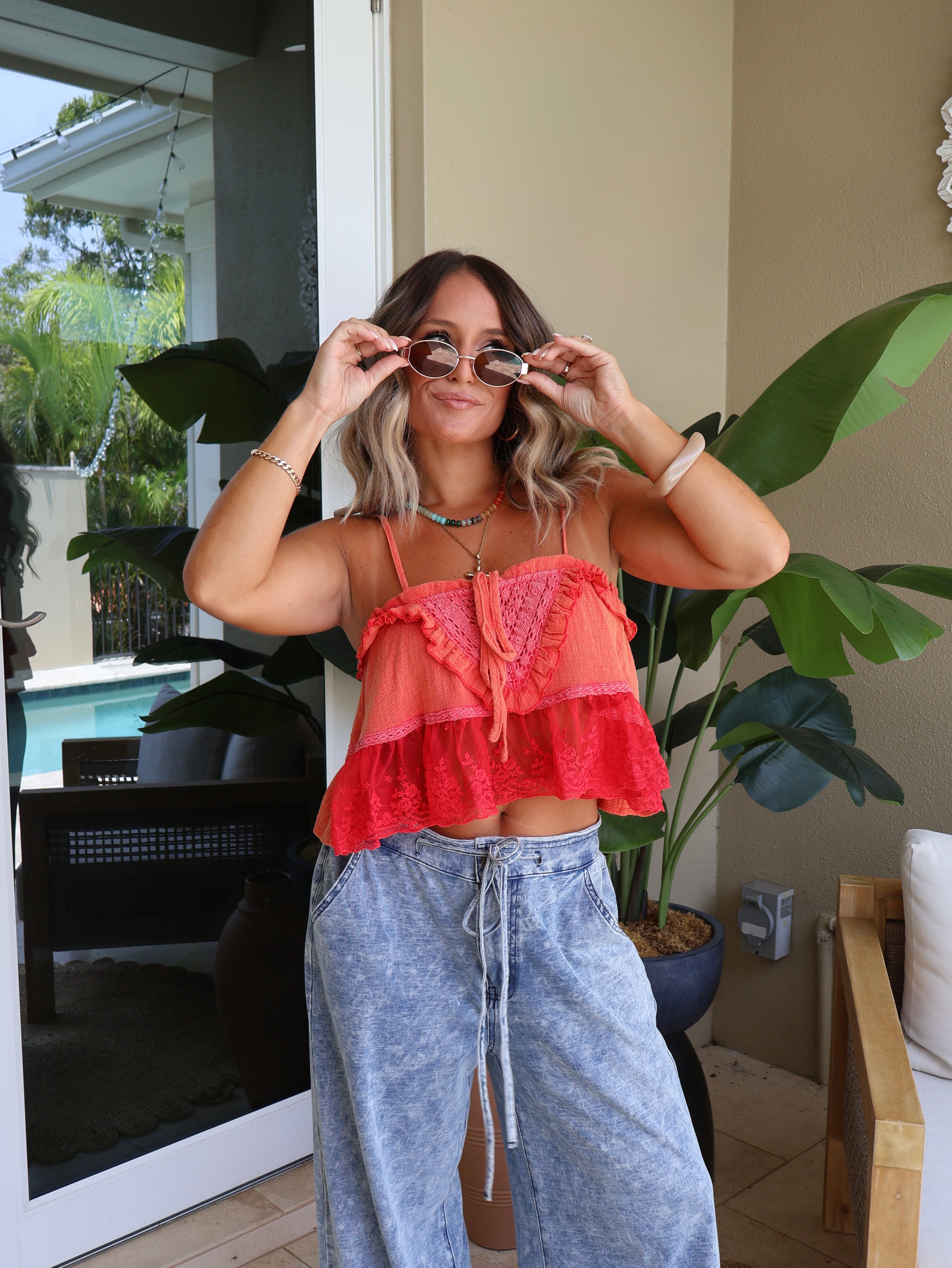 Meadow Breeze Lace Tank Tomato