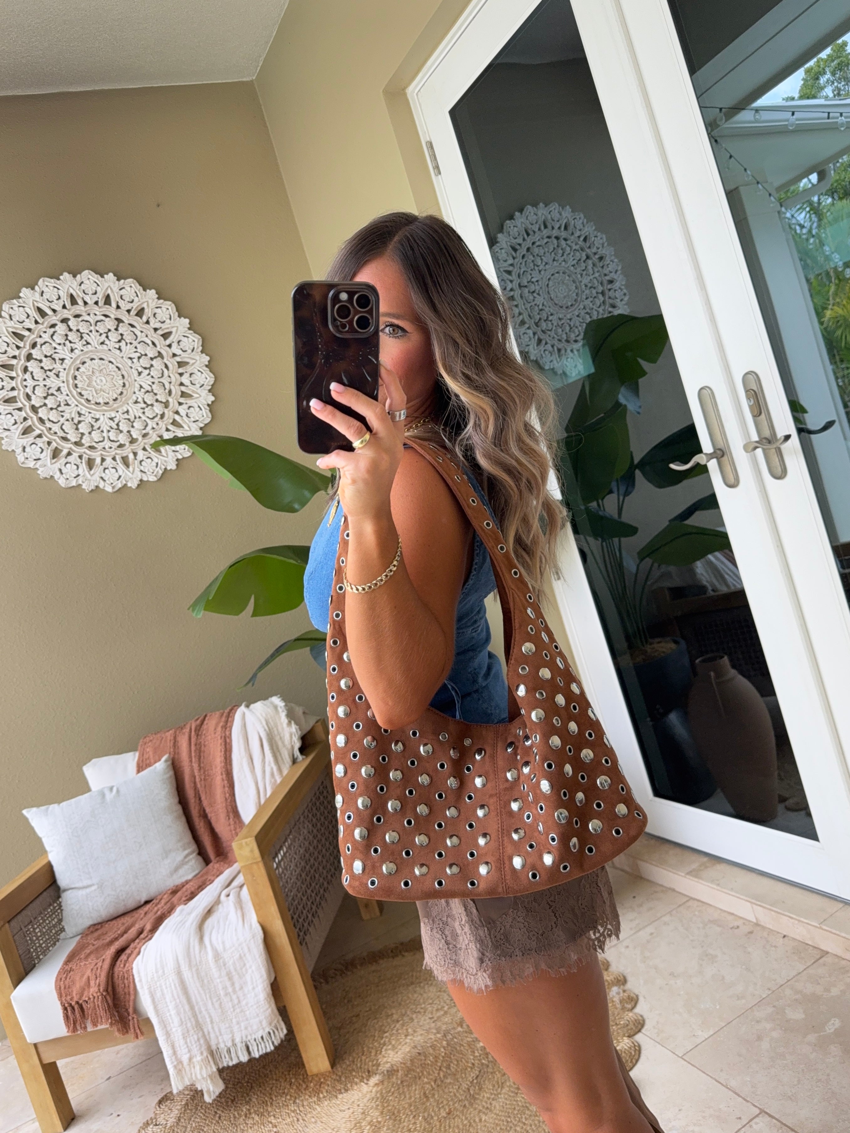 Veronica Studded Shoulder Bag Camel