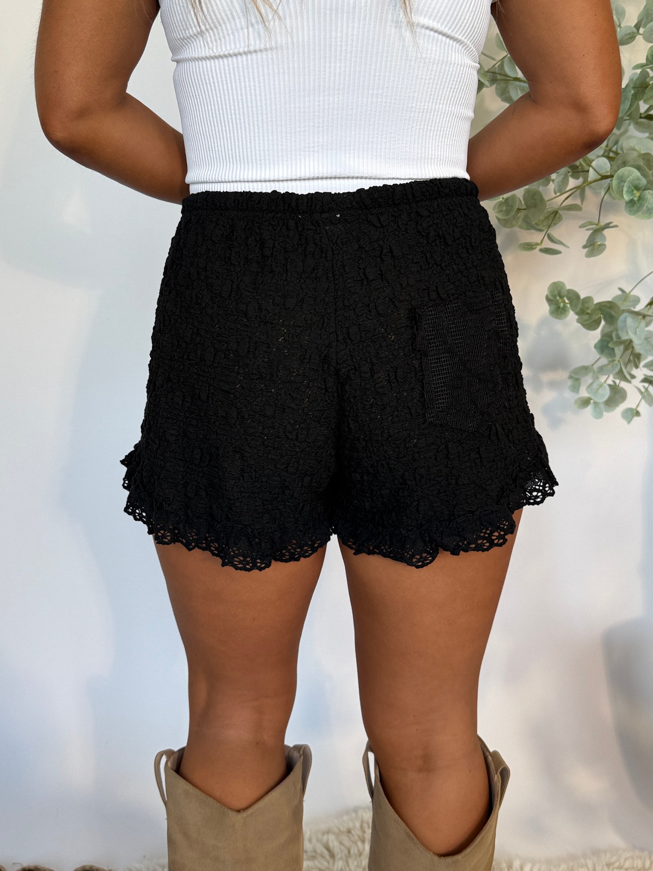 Maribel Knit Lace Shorts Black