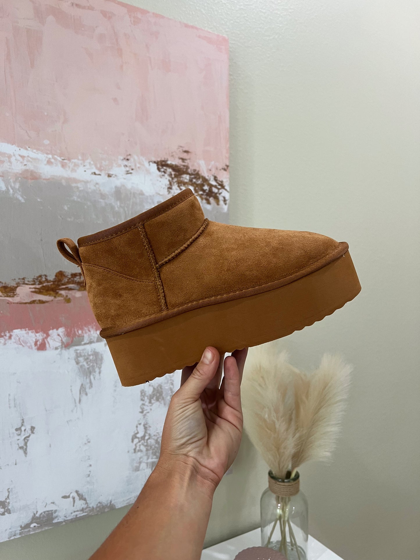 Benji Stacked Bootie Tan Suede