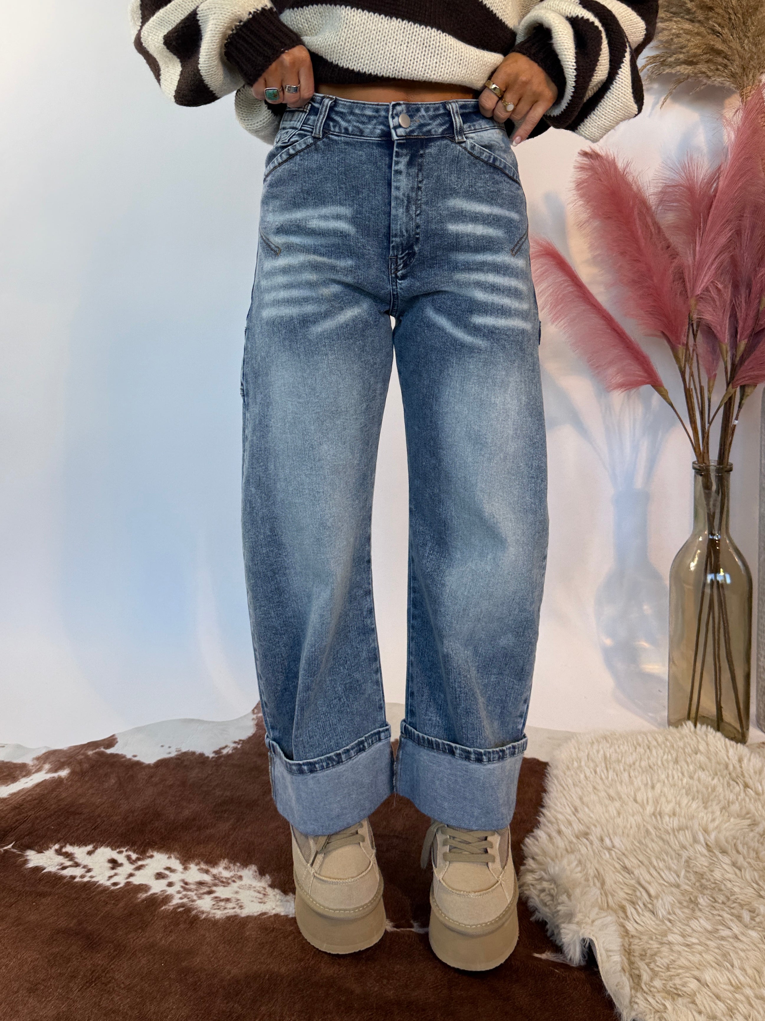 Ren Barrel Cuffed Denim Jeans