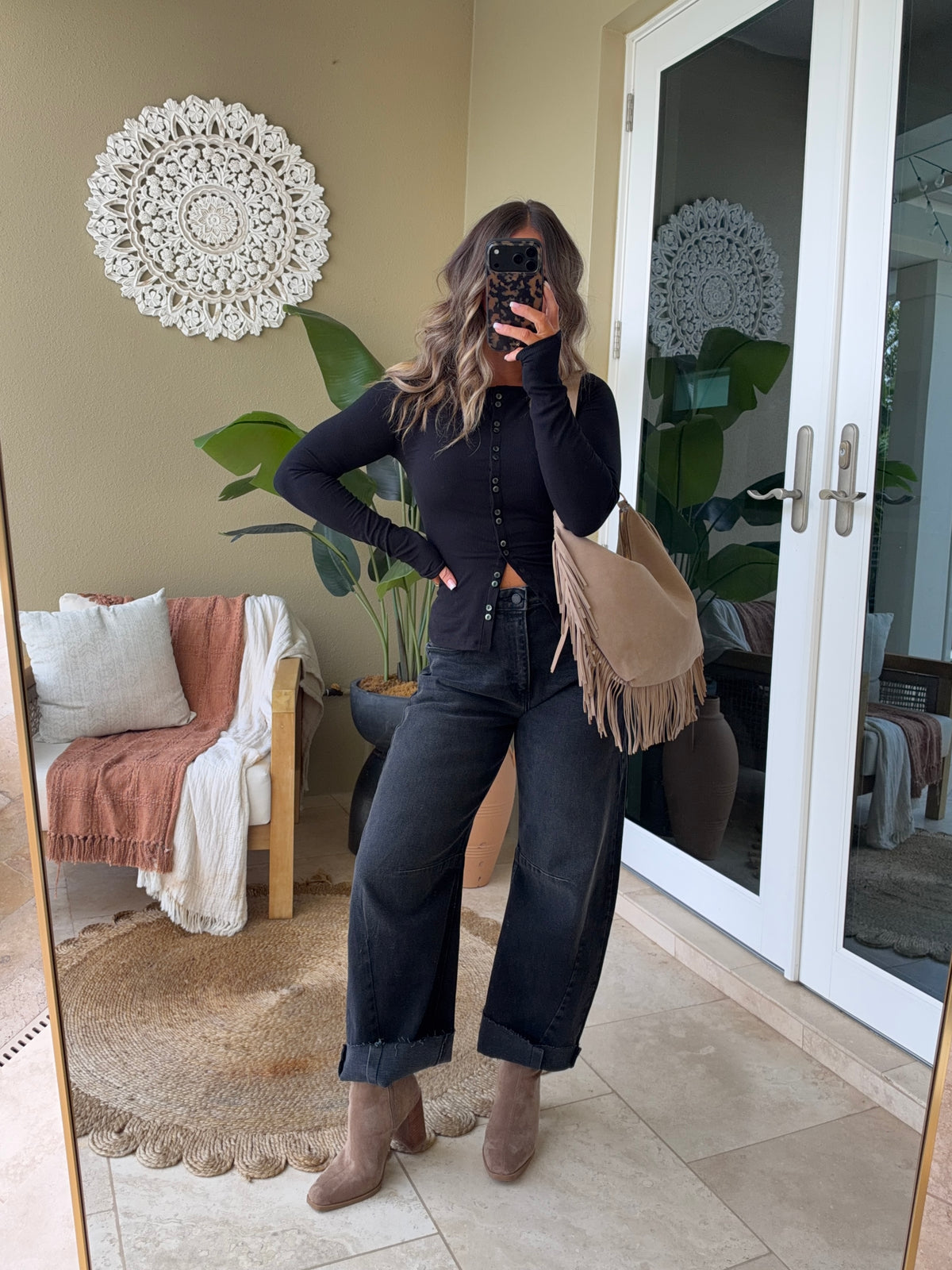 Cozy with You Button Down Top Black