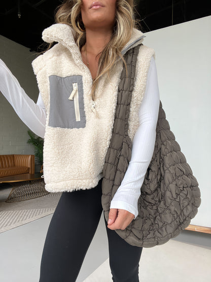 Cozy Up Half Zip Sherpa Vest Cream