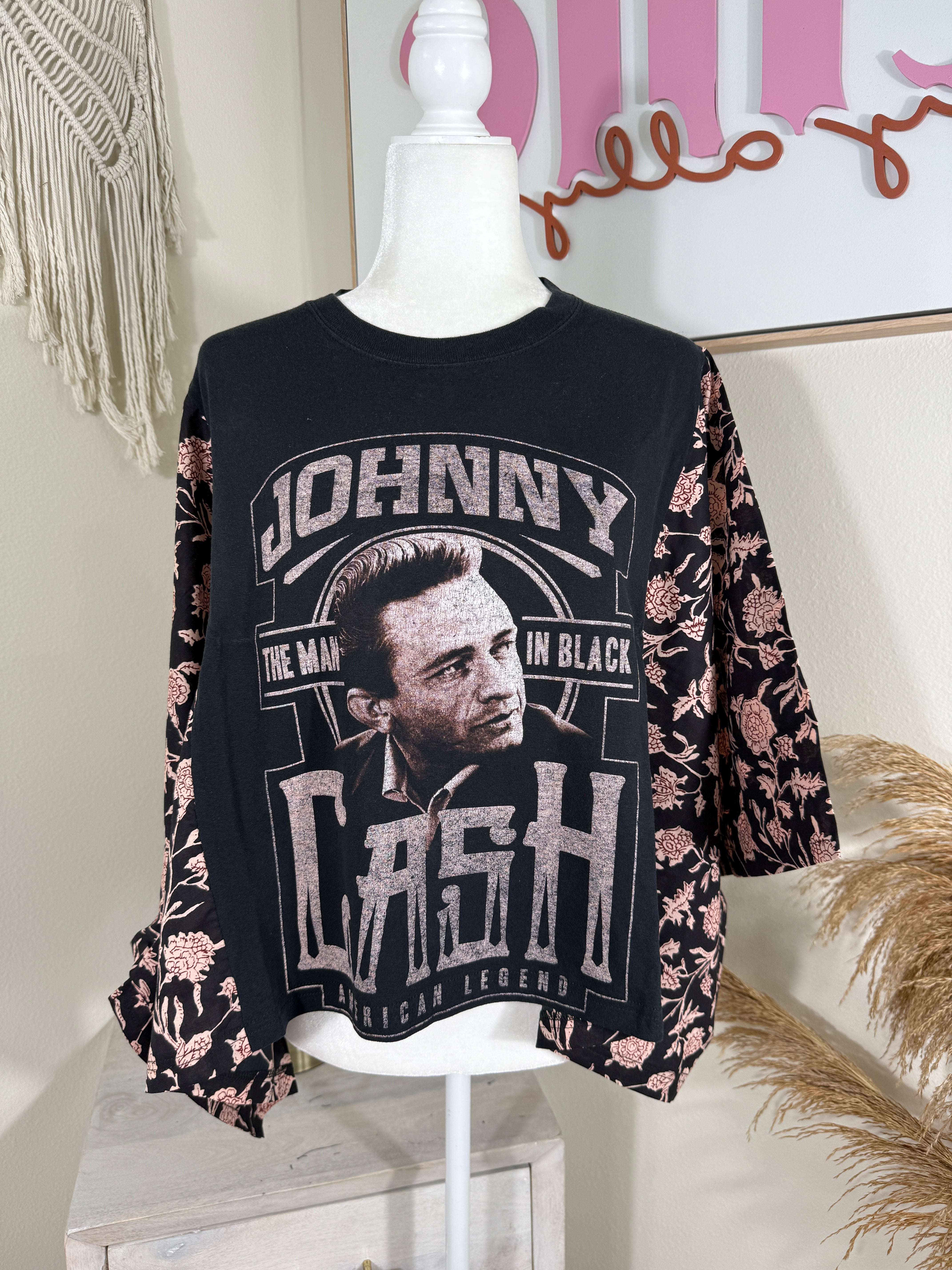 Johnny Cash Mix & Match Tee Black Floral