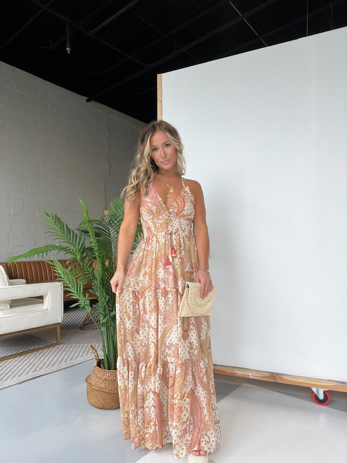 Serefina Venetian Maxi Dress Blush