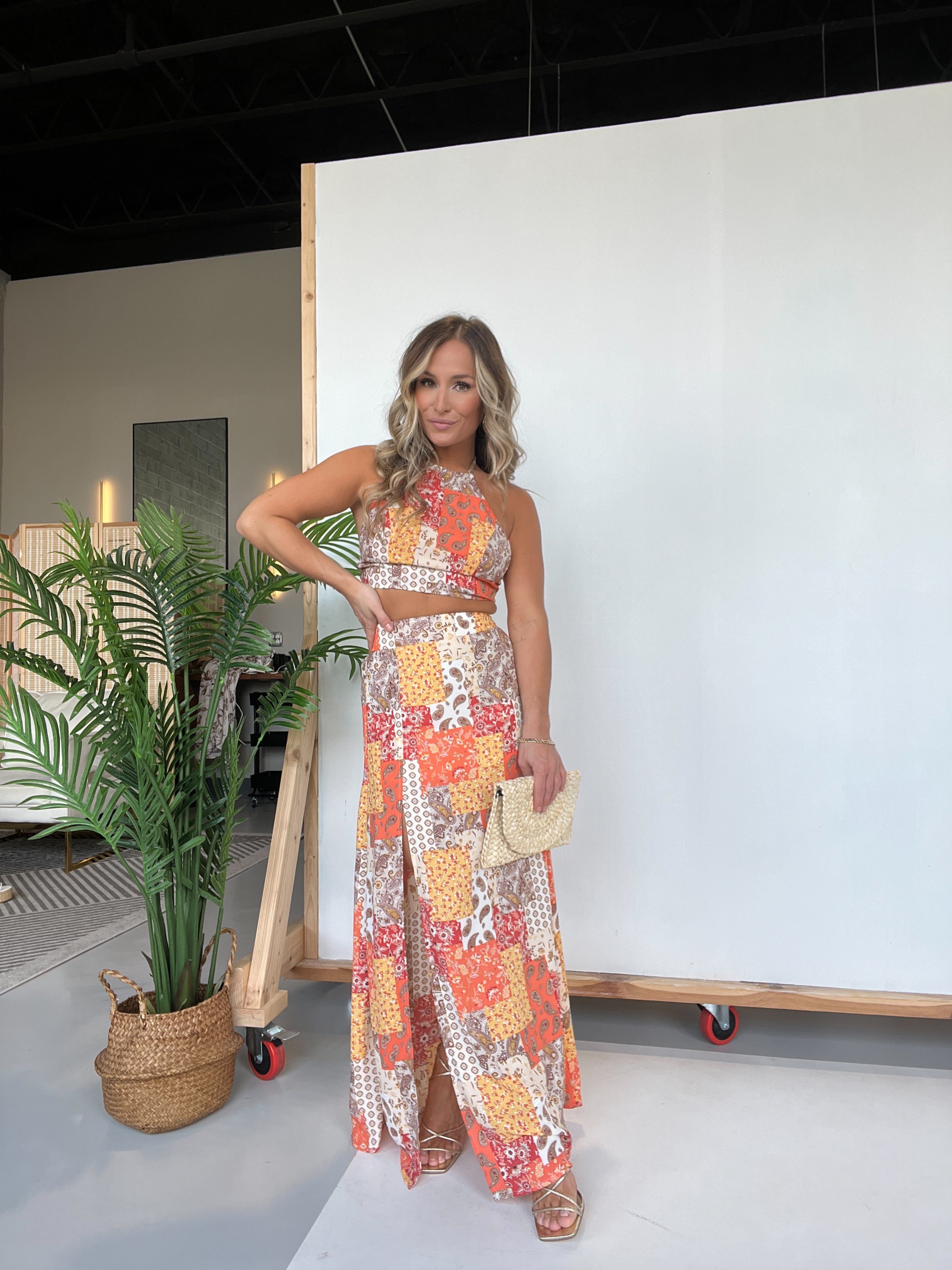Arizona Patchwork Skirt Set Orange Mutli
