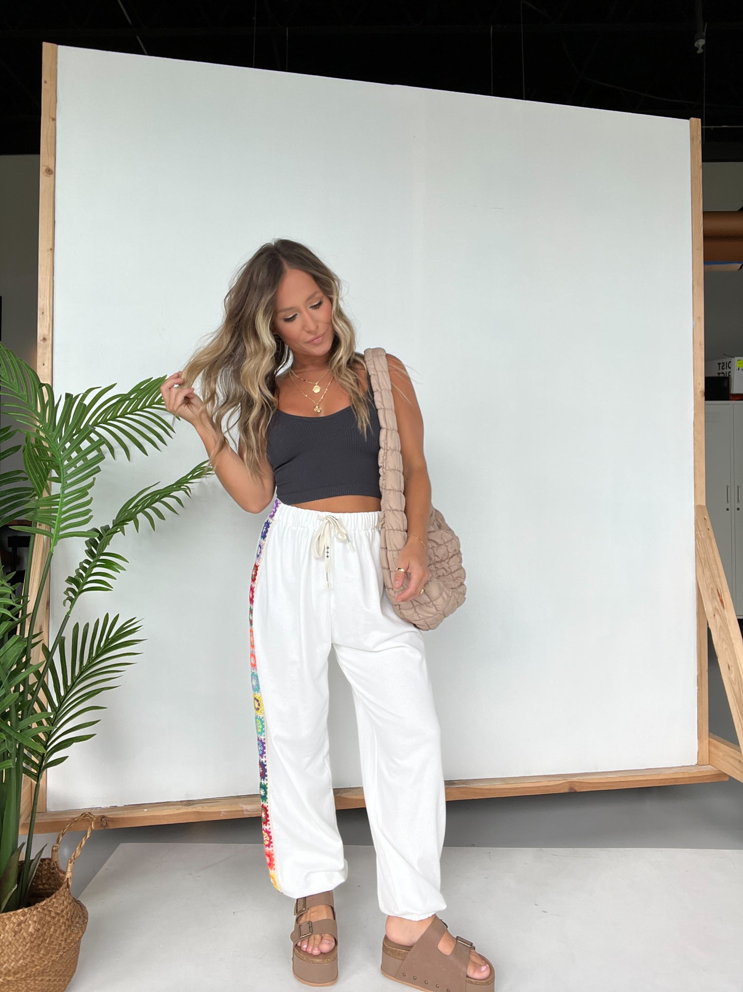 Cross My Mind Crochet Joggers Ivory